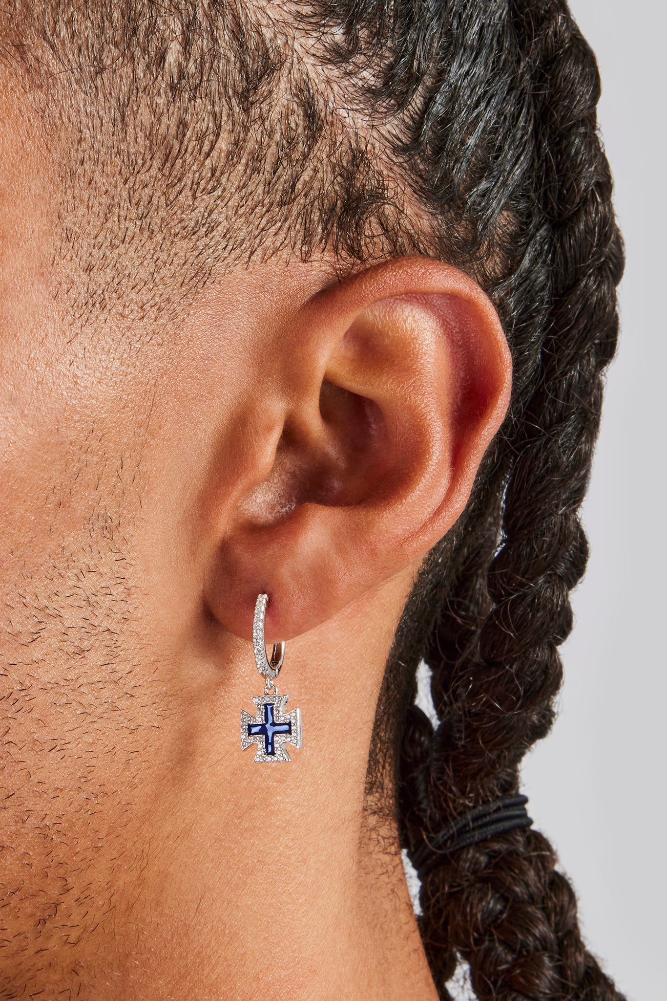 Blue Enamel Cross Motif Drop Earrings - 25mm - Image 2