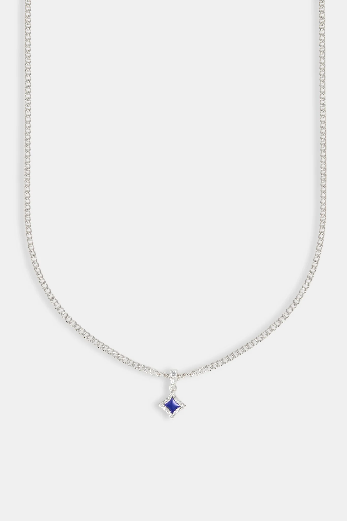 Blue Enamel Star Motif Cuban Necklace - 10mm - Image 2