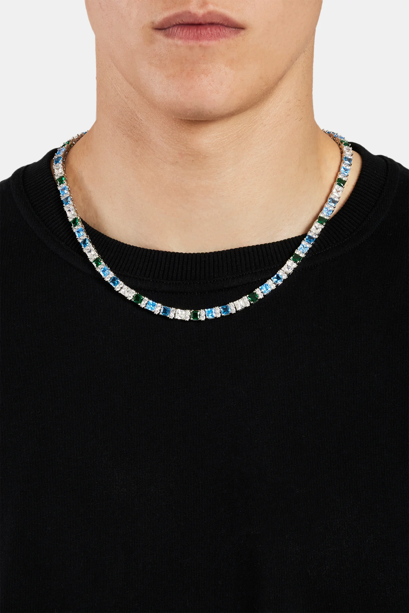 Iced Baguette Tennis Chain - Blue Green - Image 2