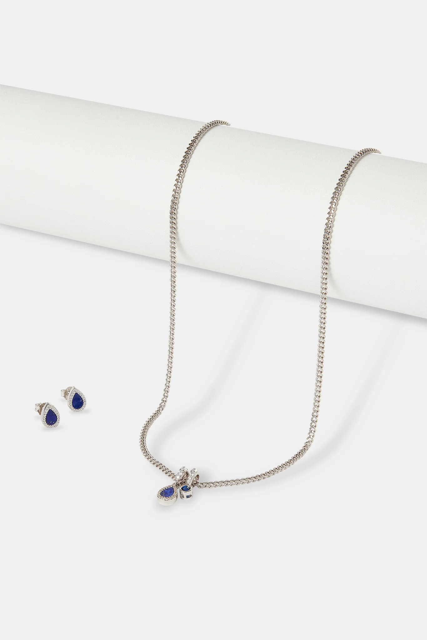 Blue Lapis & Gemstone Pear Necklace & Stud Earrings - Image 2