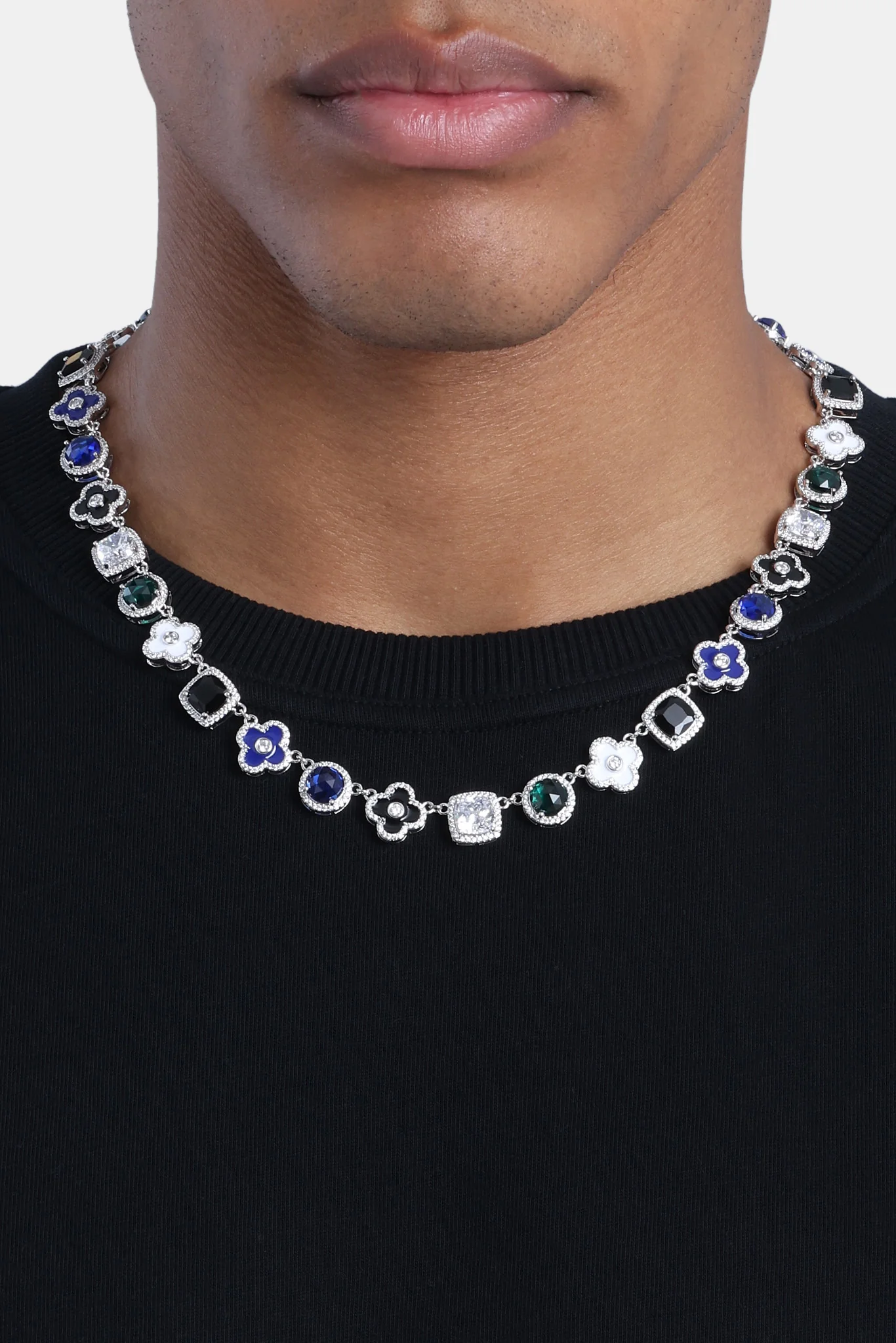 Blue Multi Gem & Motif Chain - White - 10mm - Image 2