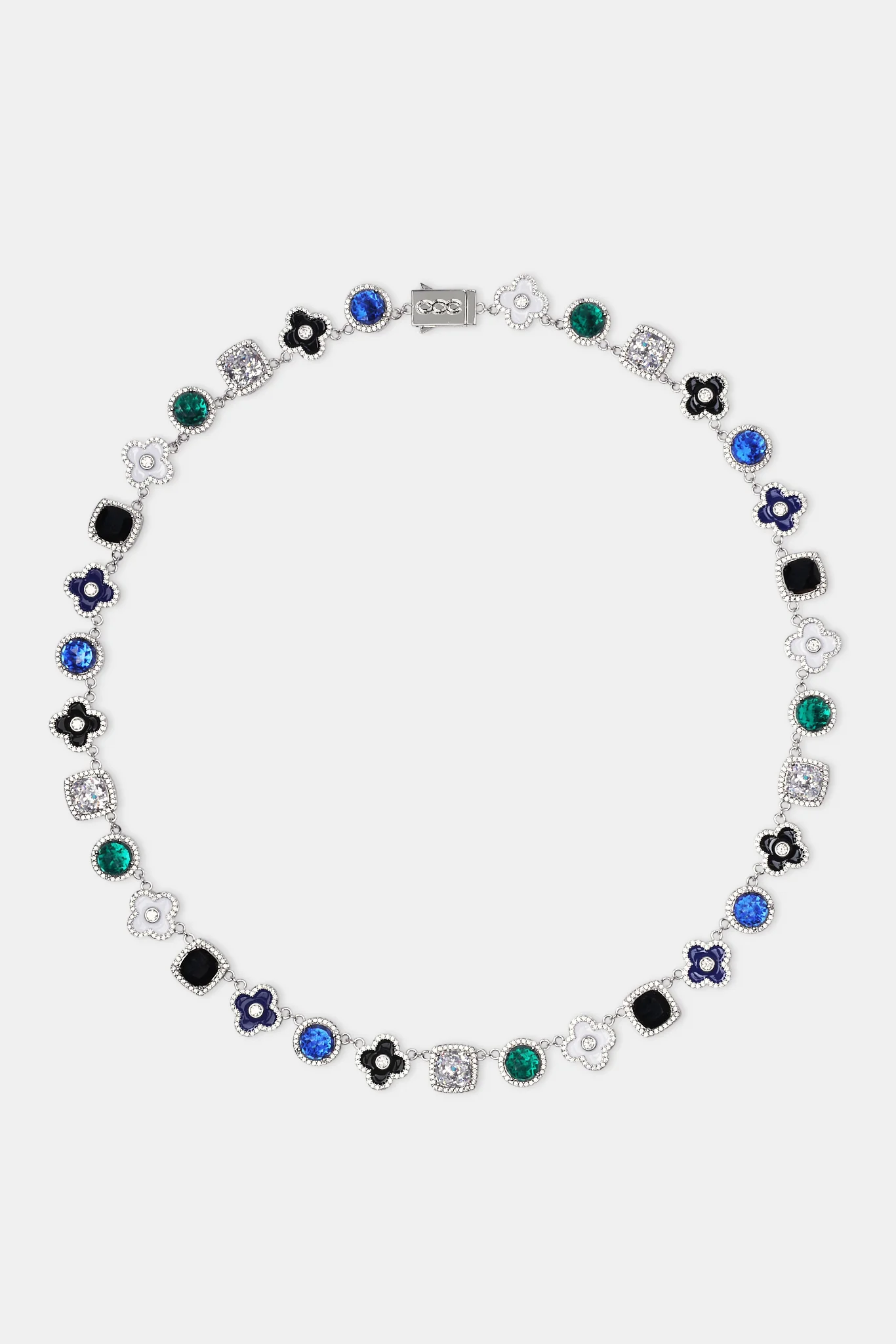 Blue Multi Gem & Motif Chain - White - 10mm - Image 3