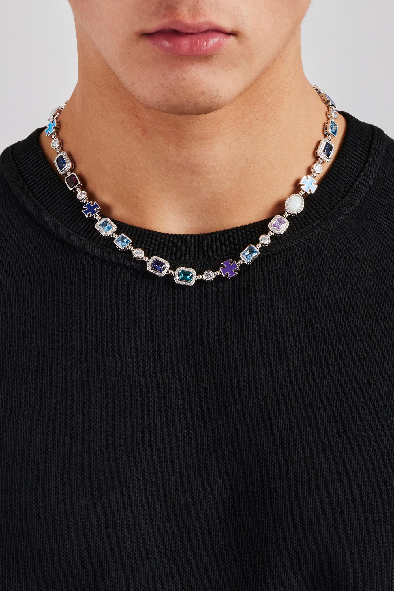 Multi Gemstone Motif Necklace - Blue - 10mm