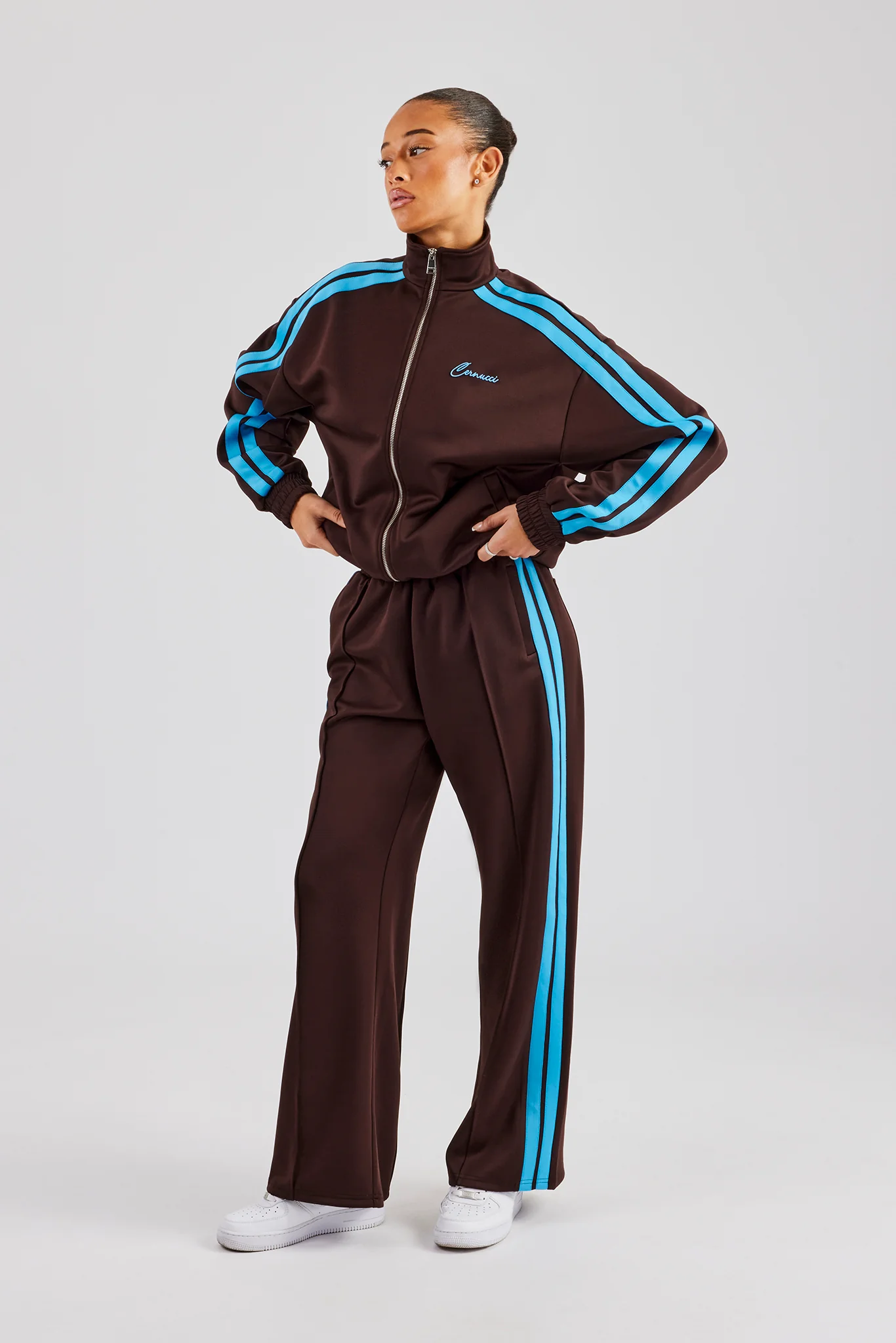 Blue Taping Wide Leg Track Pant - Chocolate - Image 2