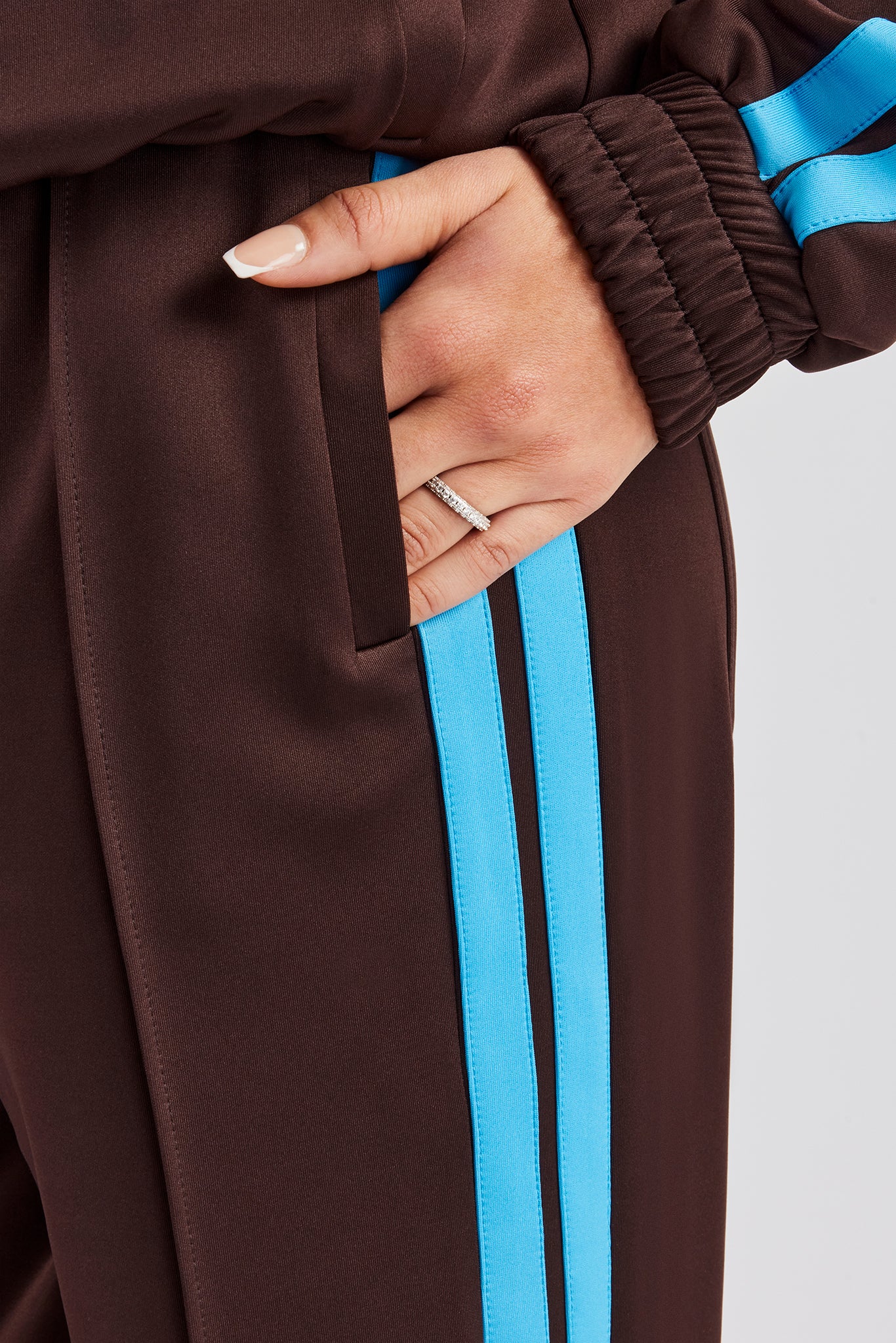 Blue Taping Wide Leg Track Pant - Chocolate - Image 3