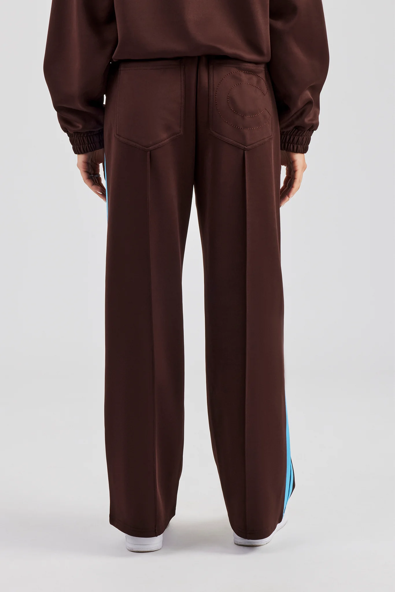 Blue Taping Wide Leg Track Pant - Chocolate - Image 4