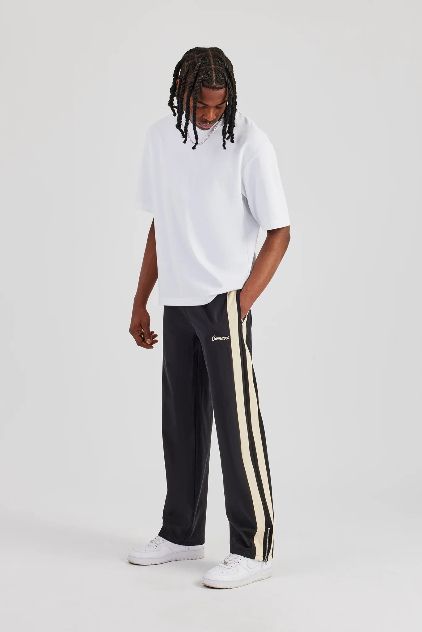 Bonded Nylon Ecru Panel Track Pant - Black - Image 3