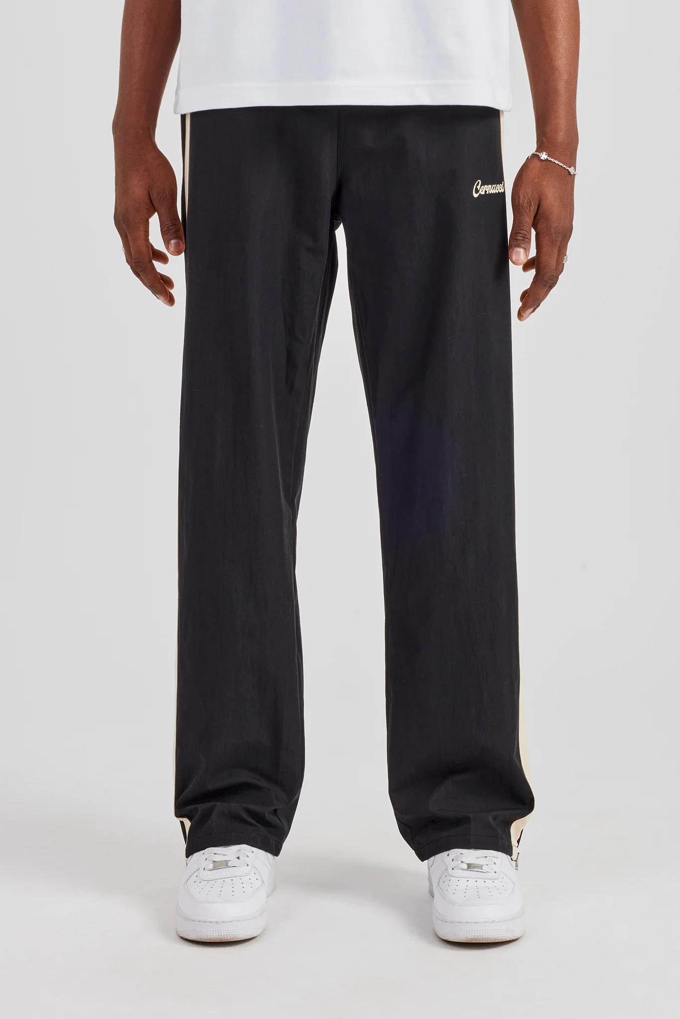 Bonded Nylon Ecru Panel Track Pant - Black - Image 4