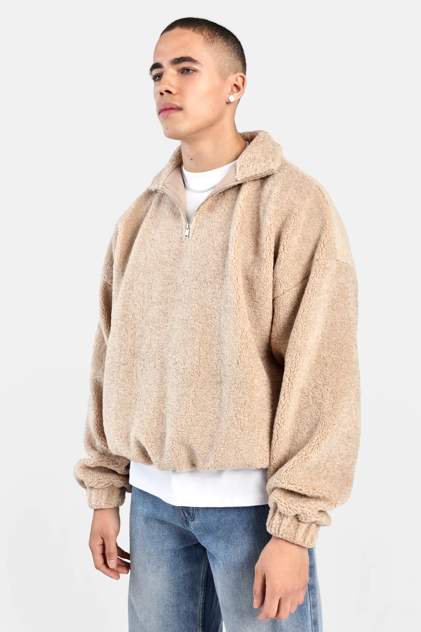 Borg Half Zip Sweatshirt - Stone - Image 2