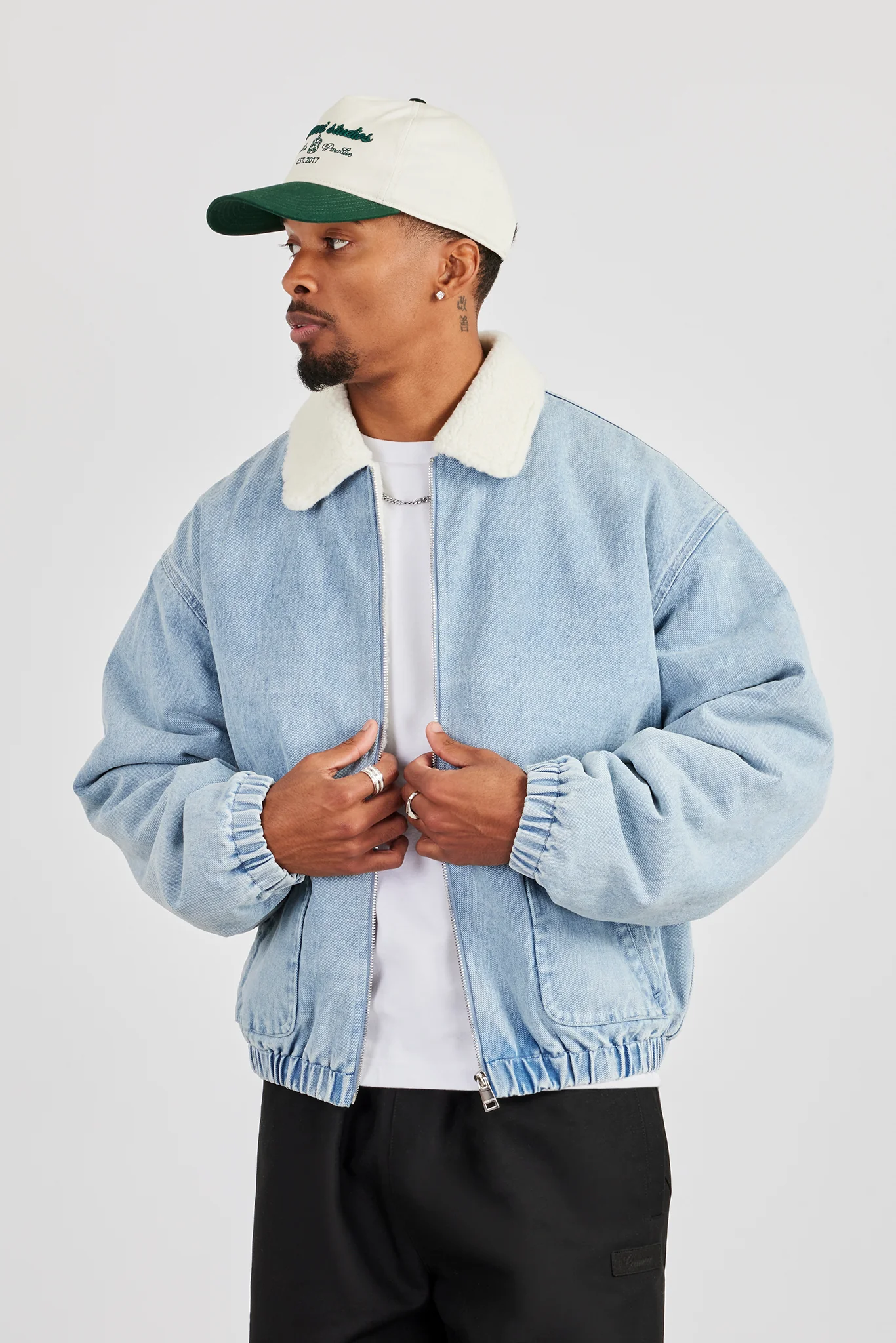 Borg Lined Denim Bomber- Light Blue - Image 2