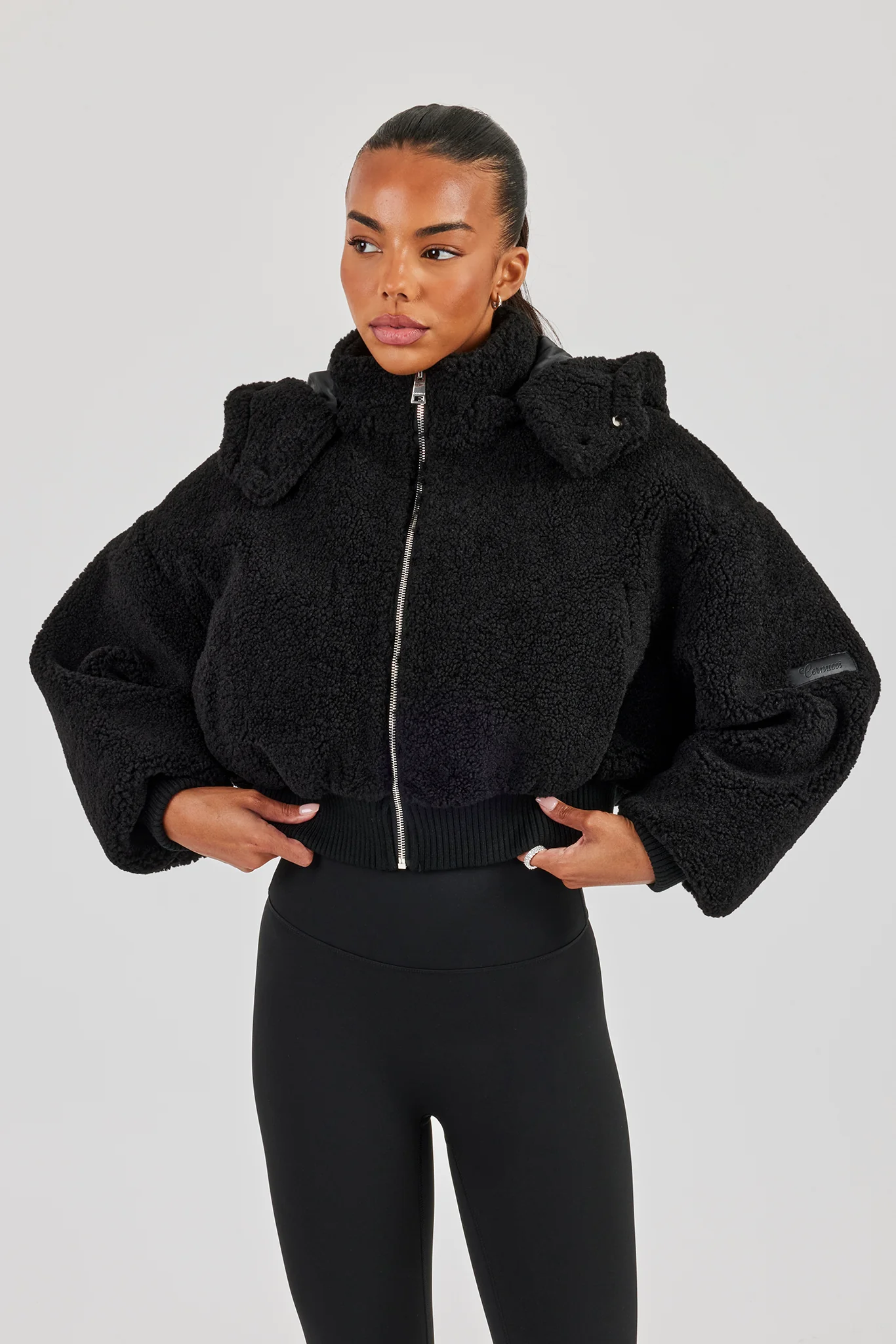 Borg Zip Through Hoodie - Black - Image 2