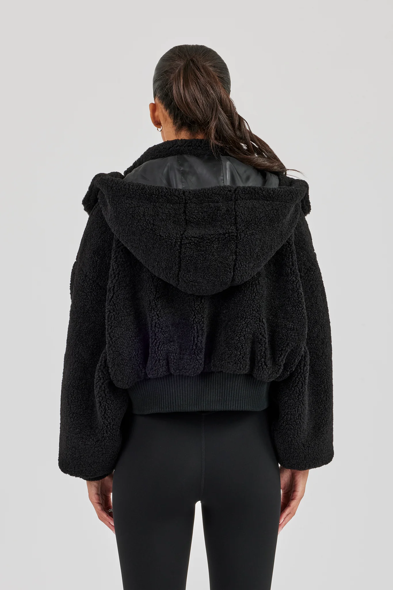 Borg Zip Through Hoodie - Black - Image 4