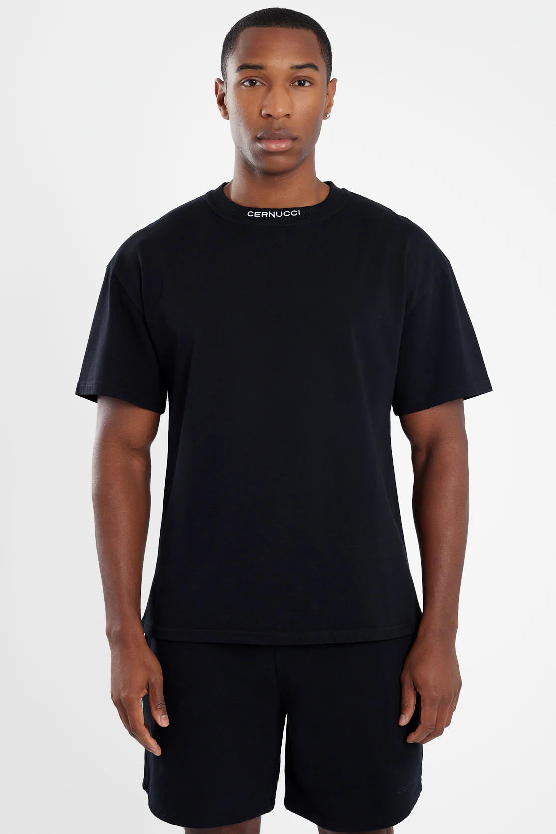 Boxy Cernucci Neckline T-Shirt - Black - Image 2