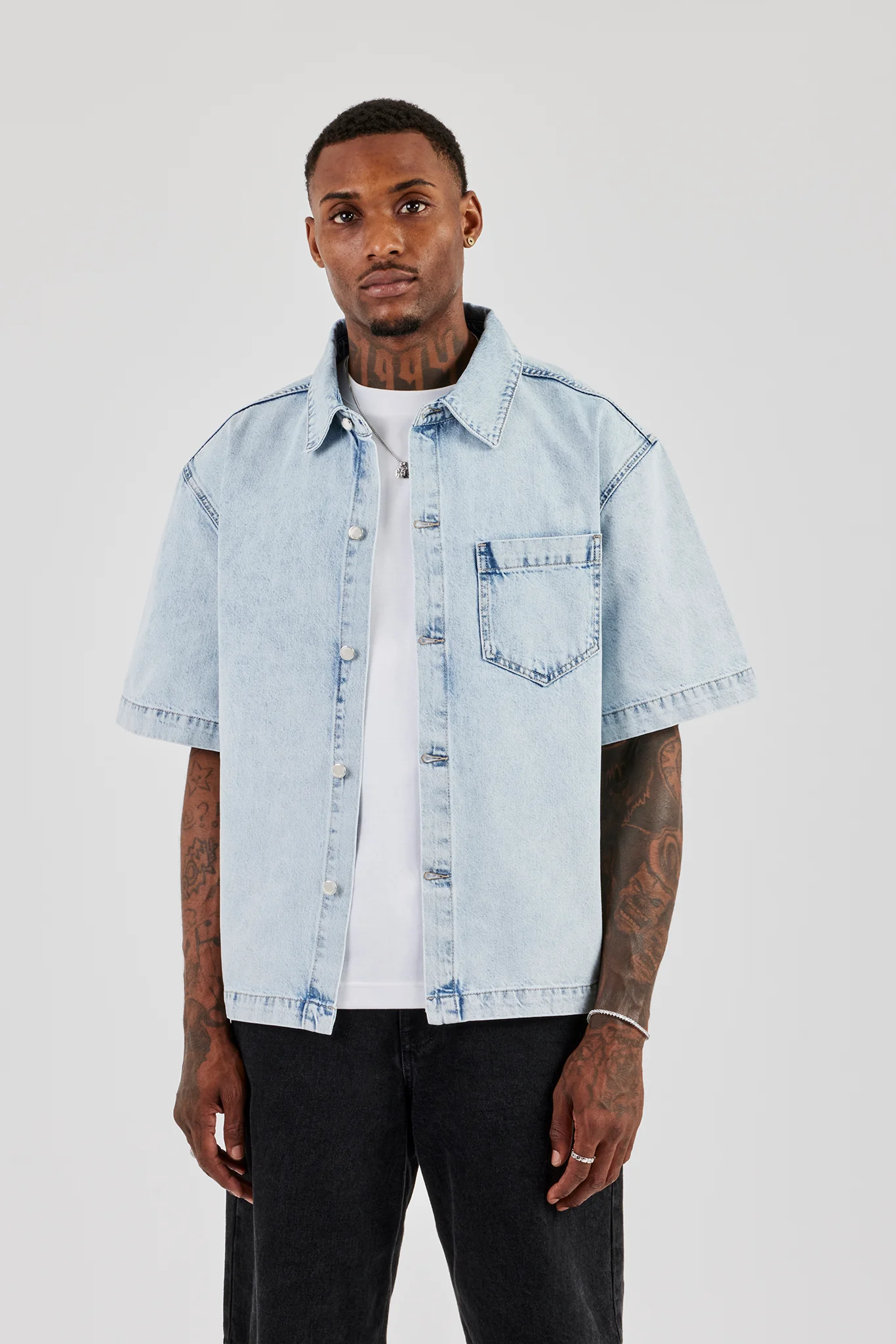 Boxy Denim Shirt - Light Blue - Image 2