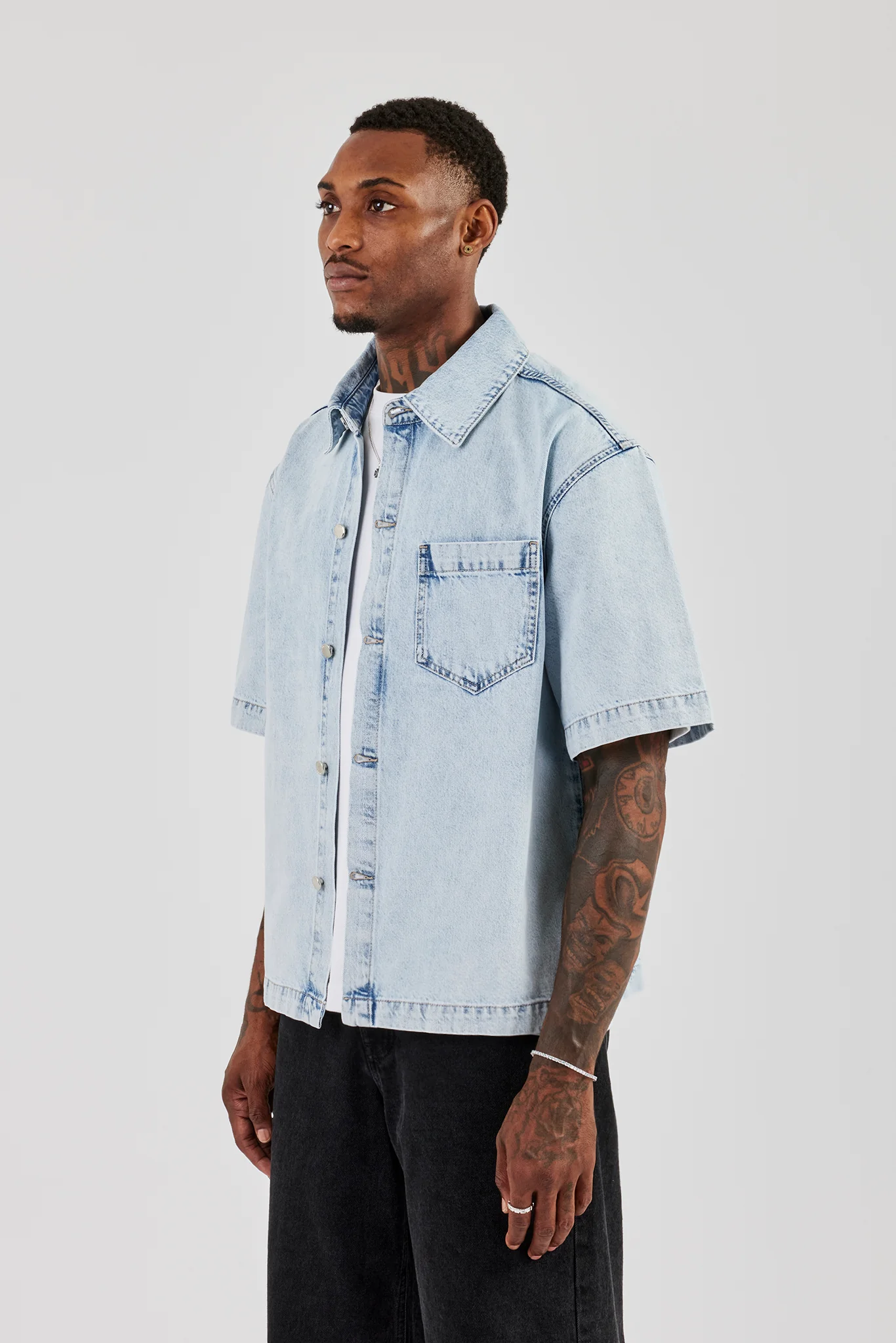 Boxy Denim Shirt - Light Blue - Image 3