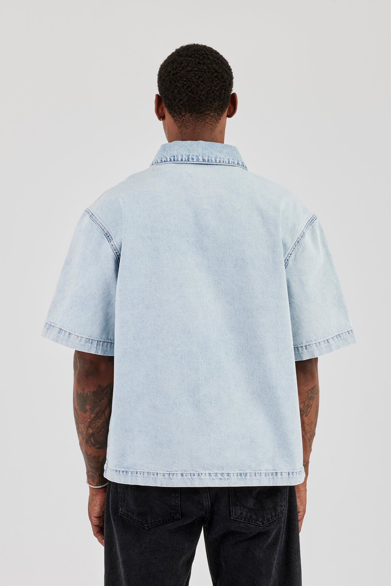 Boxy Denim Shirt - Light Blue - Image 4