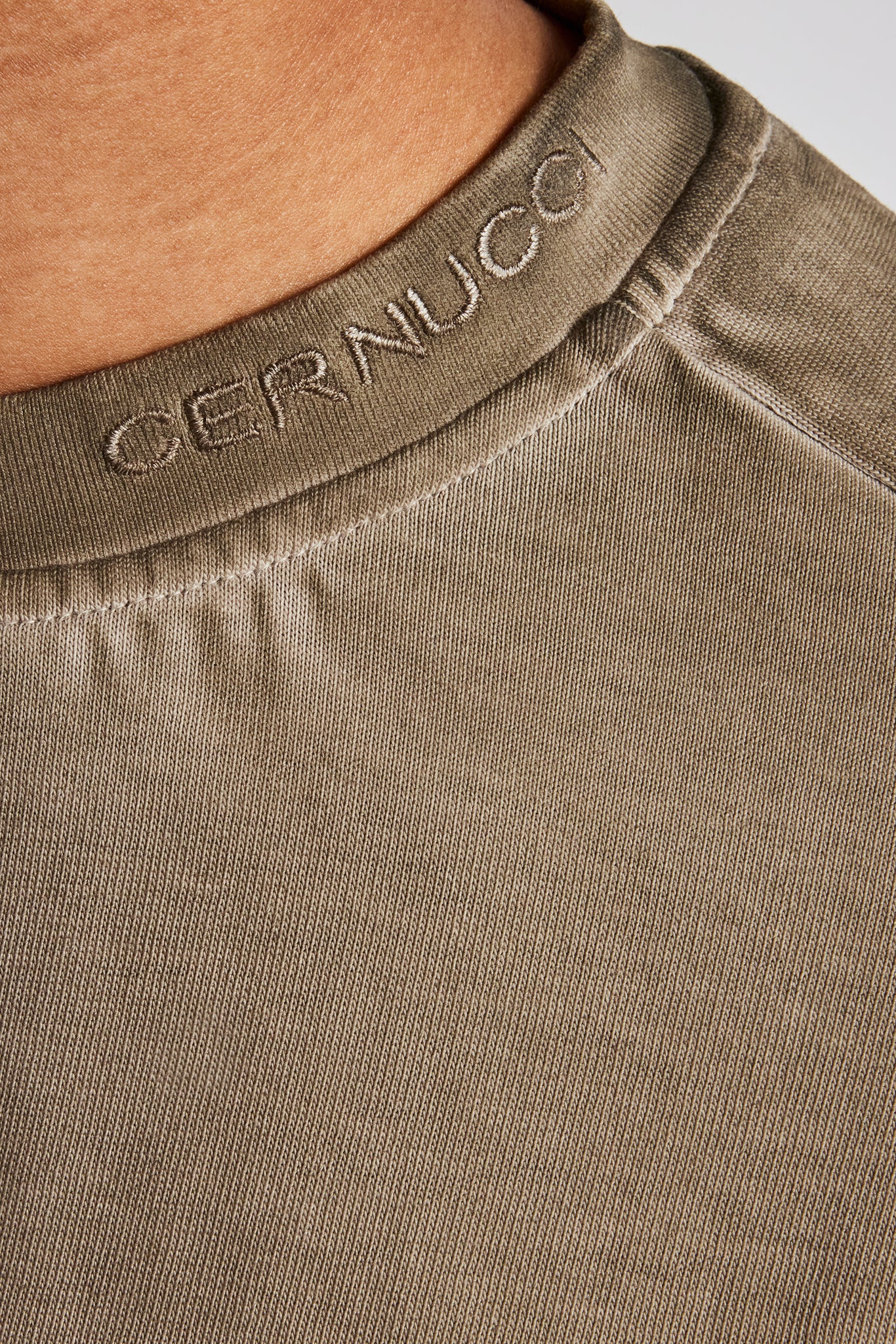 Boxy Fit Distressing Dual Hem T-Shirt - Taupe - Image 3
