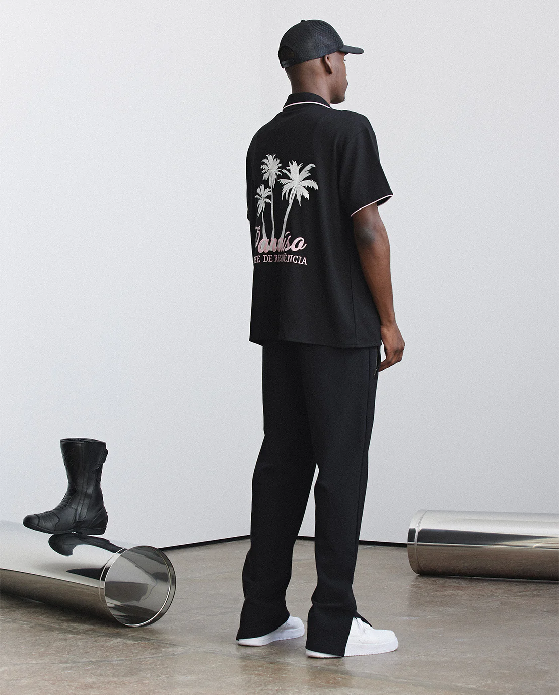 Boxy Fit Paradise Bowling Shirt - Black - Image 2