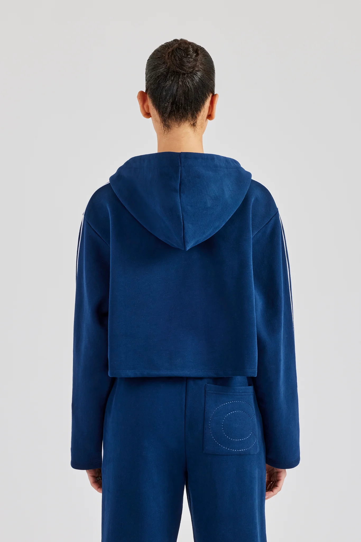 Boxy Lace Edge Zip Through - Navy Blue - Image 4