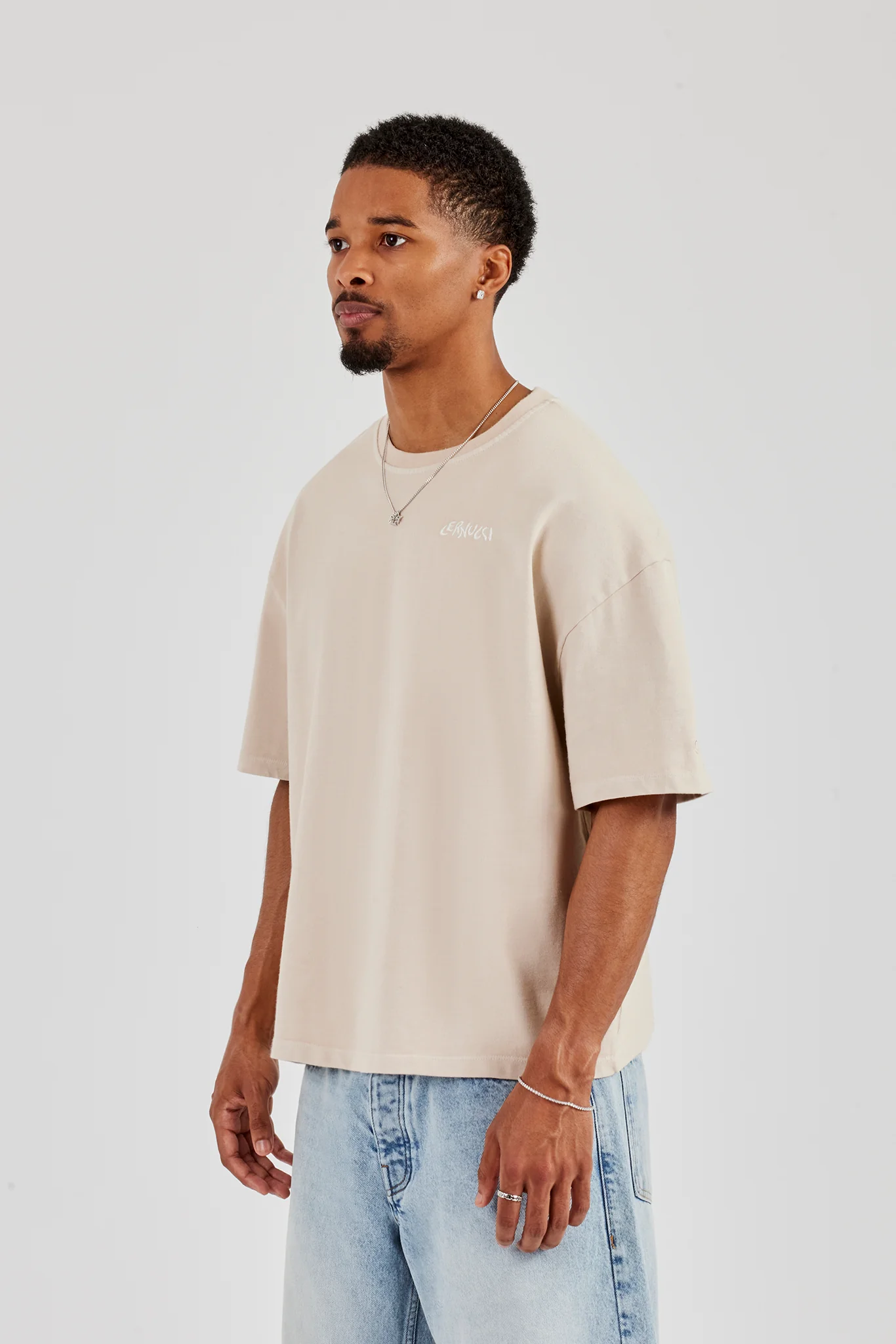 Boxy Logo Back Print T-Shirt - Taupe - Image 3