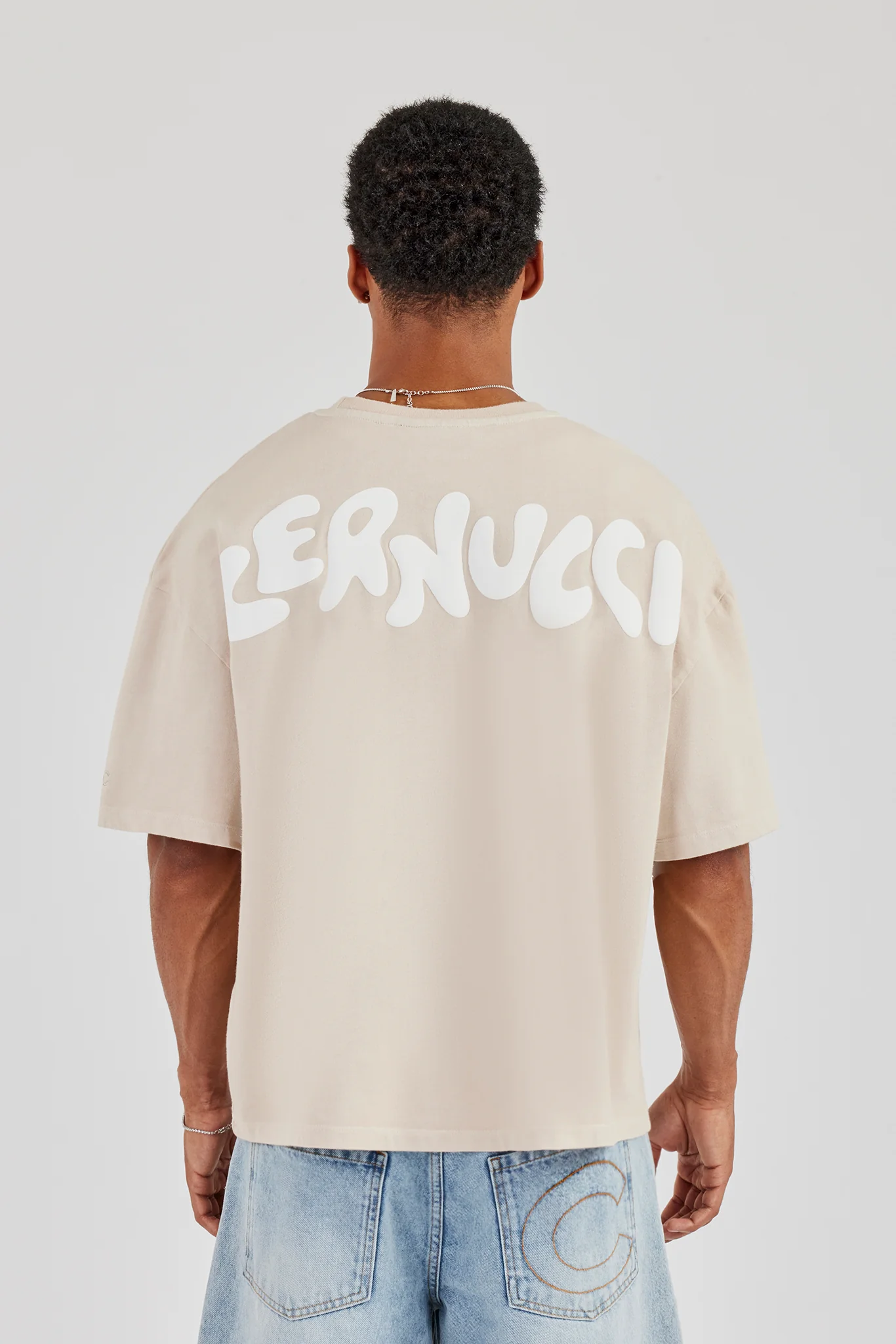 Boxy Logo Back Print T-Shirt - Taupe - Image 4