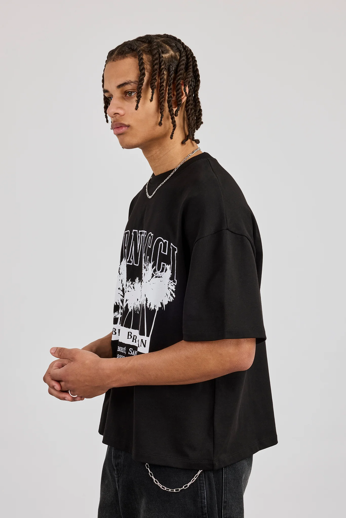 Boxy Palm Embroidered T-Shirt - Black - Image 2
