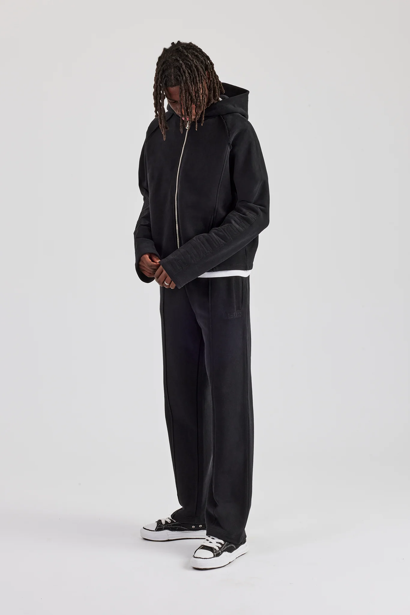 Boxy Raglan Embroidered Zip Through Tracksuit - Black - Image 2