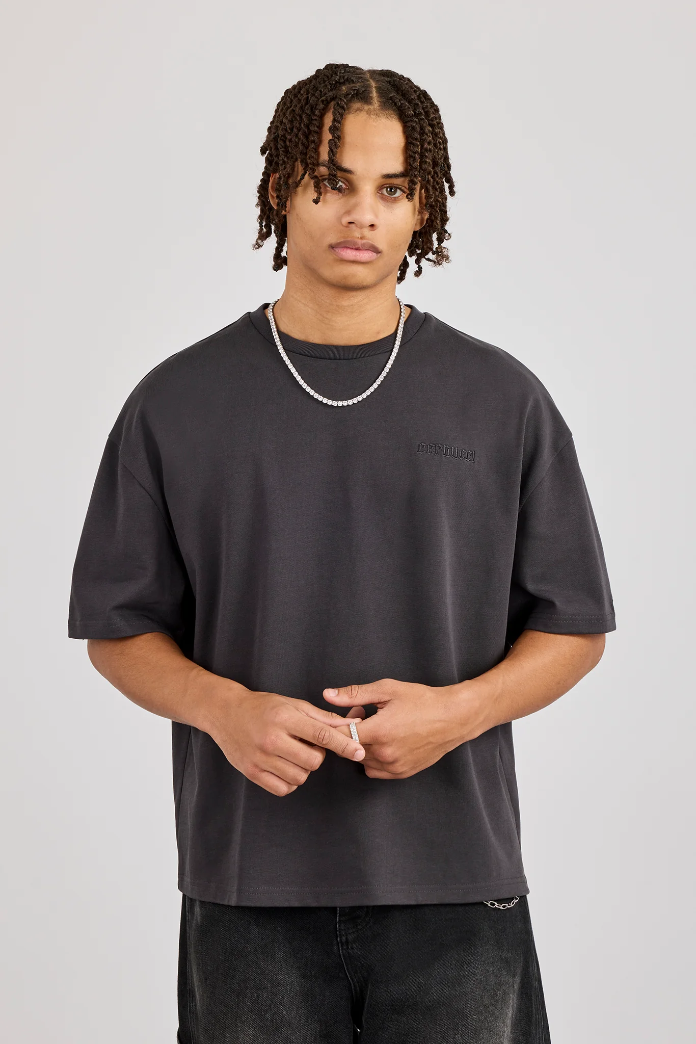 Boxy Rhinestone Logo T-Shirt - Charcoal - Image 3