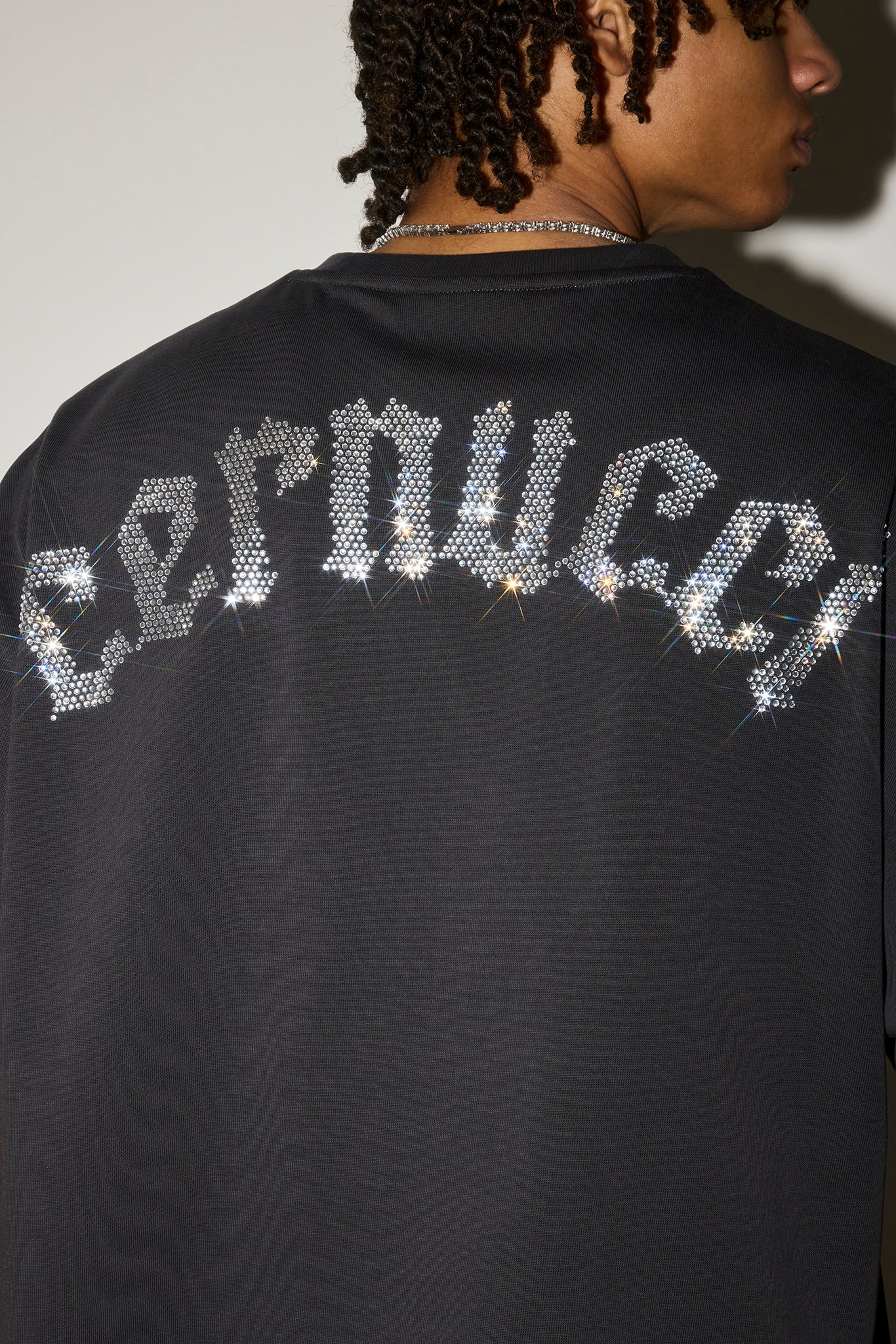 Boxy Rhinestone Logo T-Shirt - Charcoal - Image 4