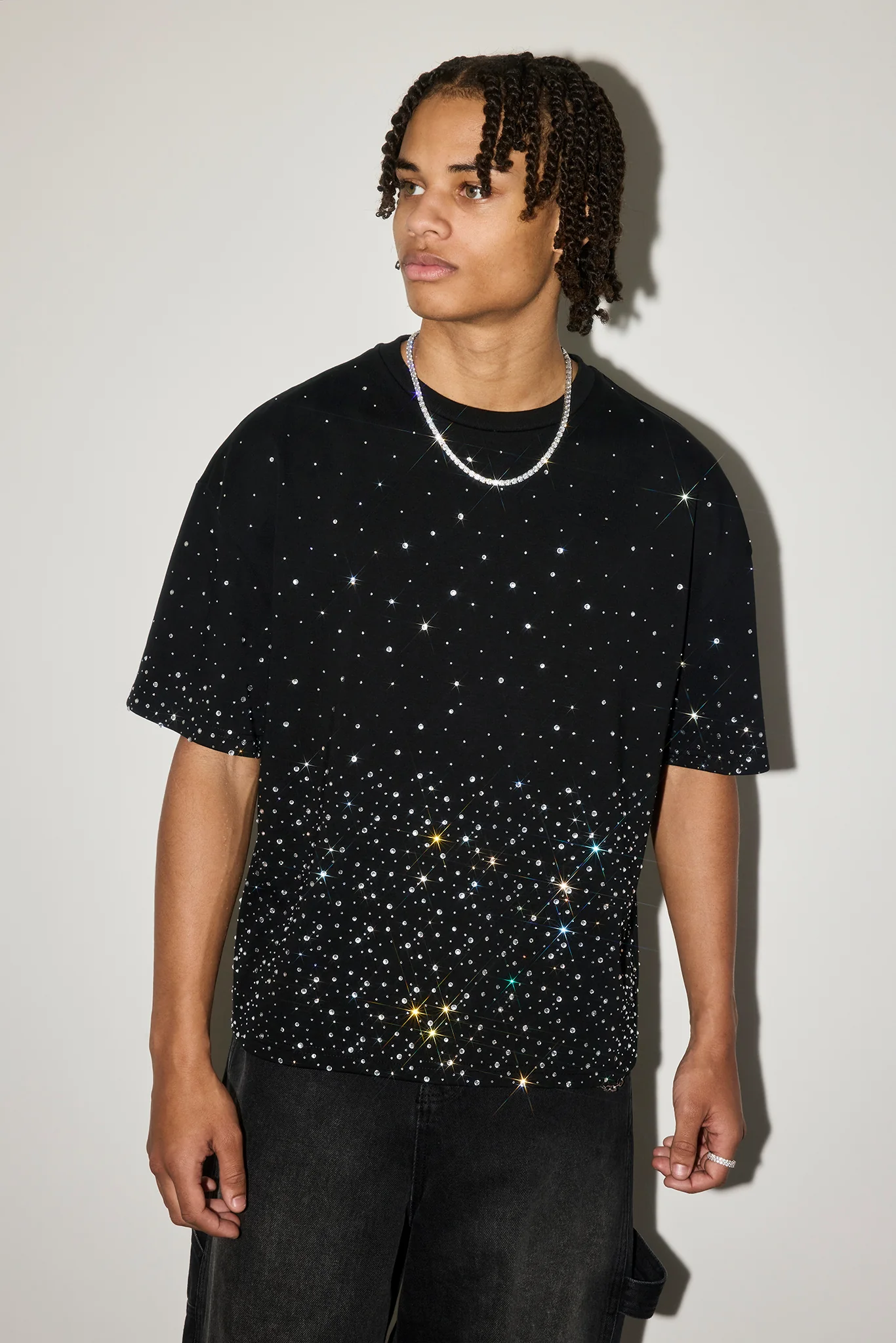 Boxy Rhinestone T-Shirt - Black - Image 2