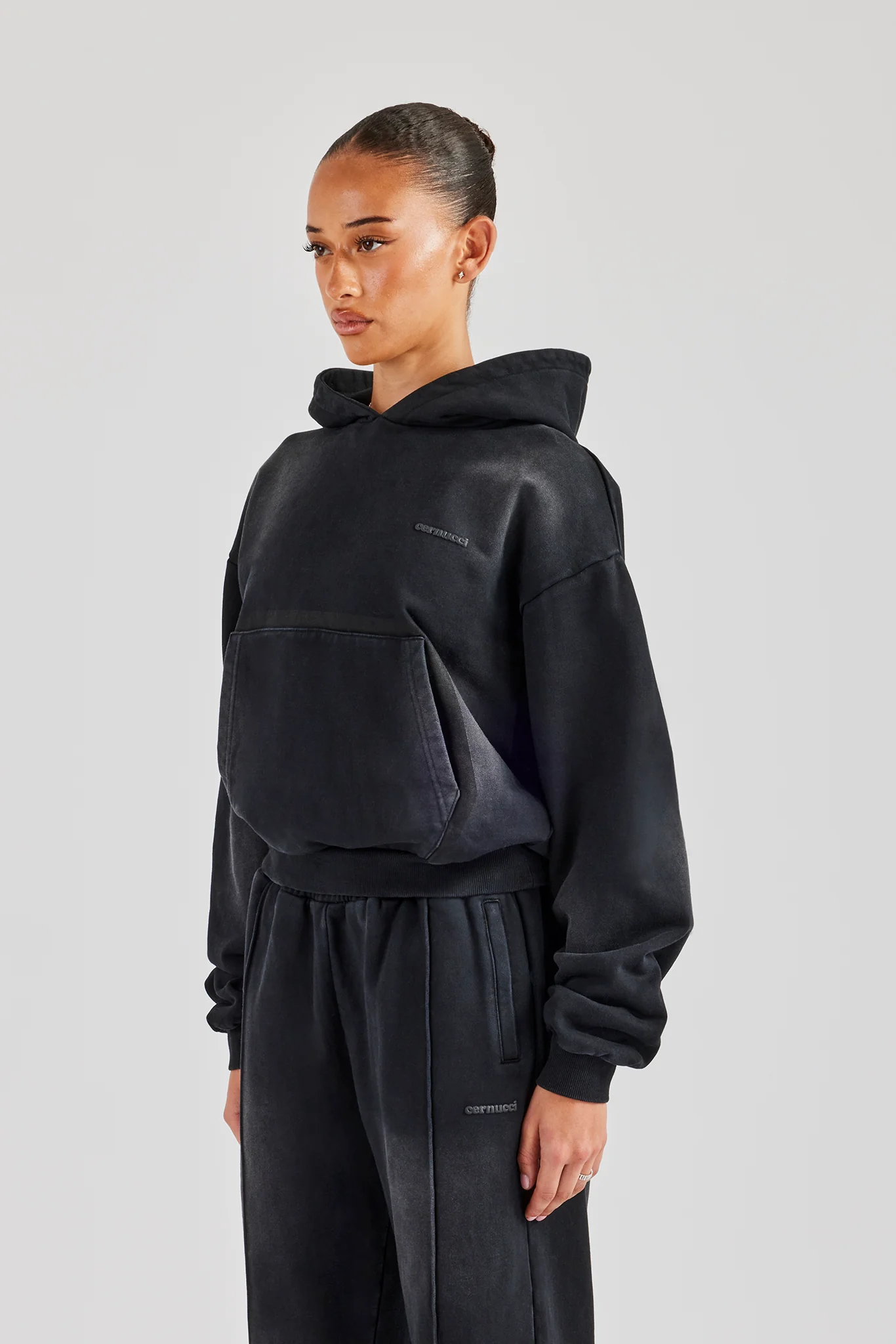 Boxy Shadow Pocket Hoodie - Washed Black - Image 3