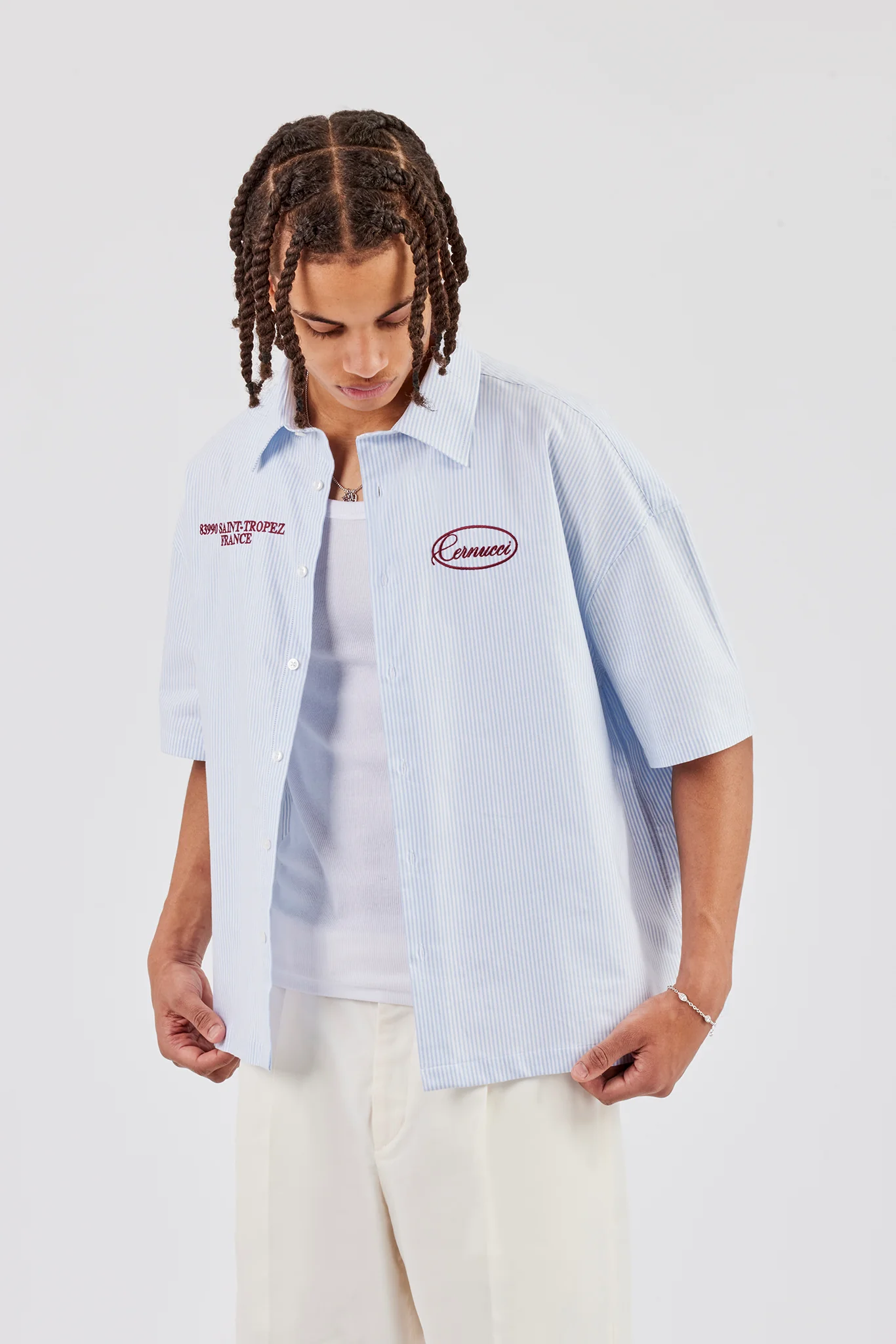 Boxy Stripe Short Sleeve Shirt - Blue