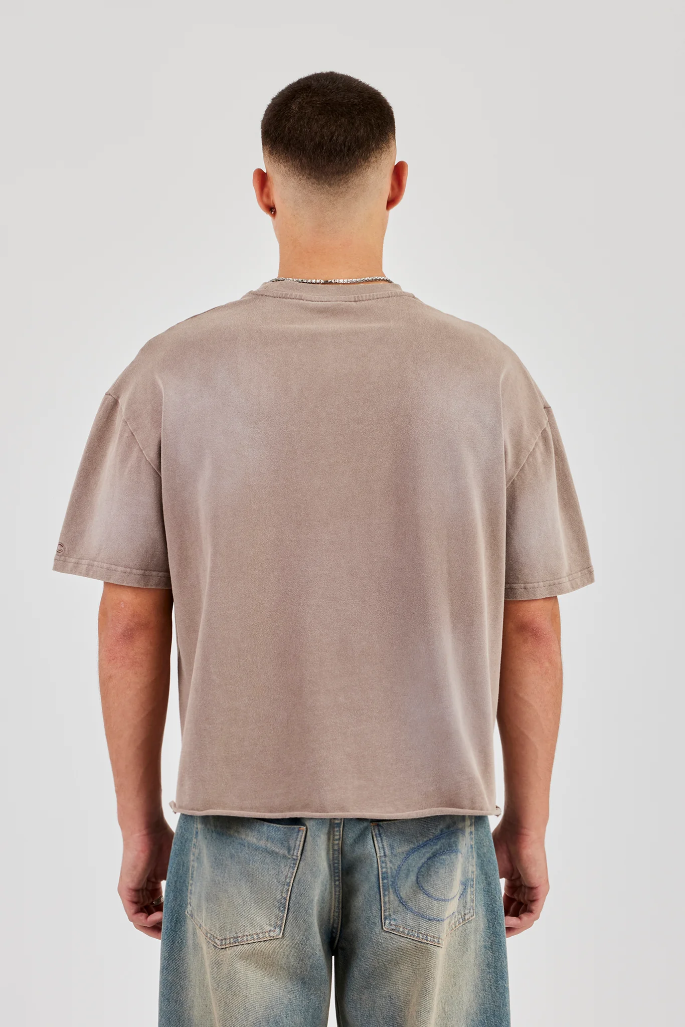 Boxy Washed Embroidered T-Shirt - Brown - Image 3