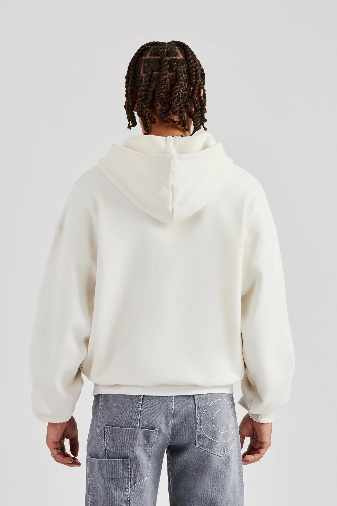 Boxy Zip Through Printed Hoodie - Off White - Image 4