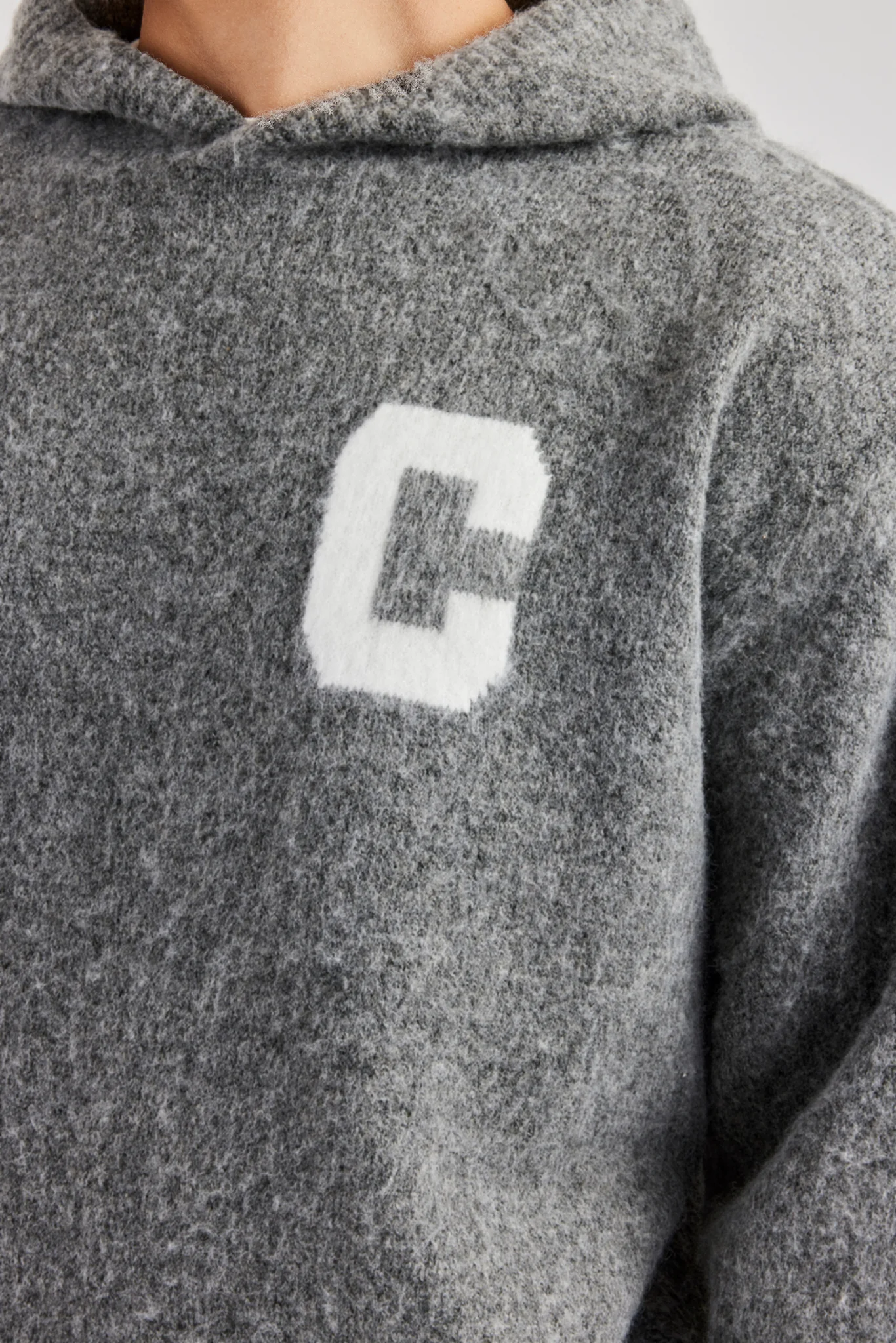 Brushed Knit Oversized Knitted Hoodie - Charcoal - Image 2