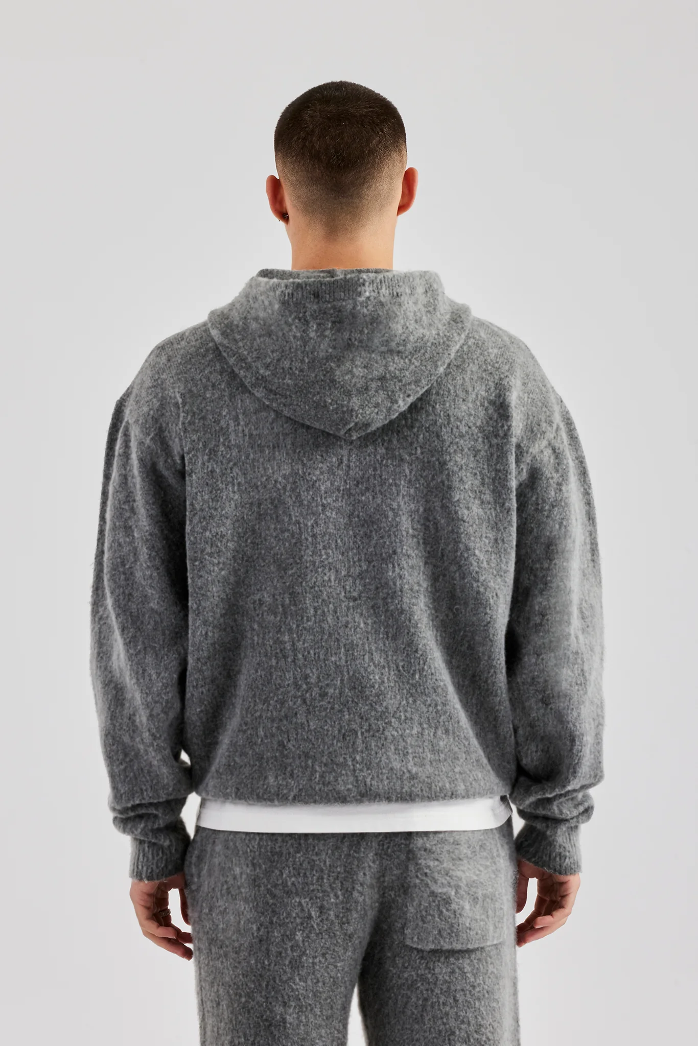 Brushed Knit Oversized Knitted Hoodie - Charcoal - Image 4