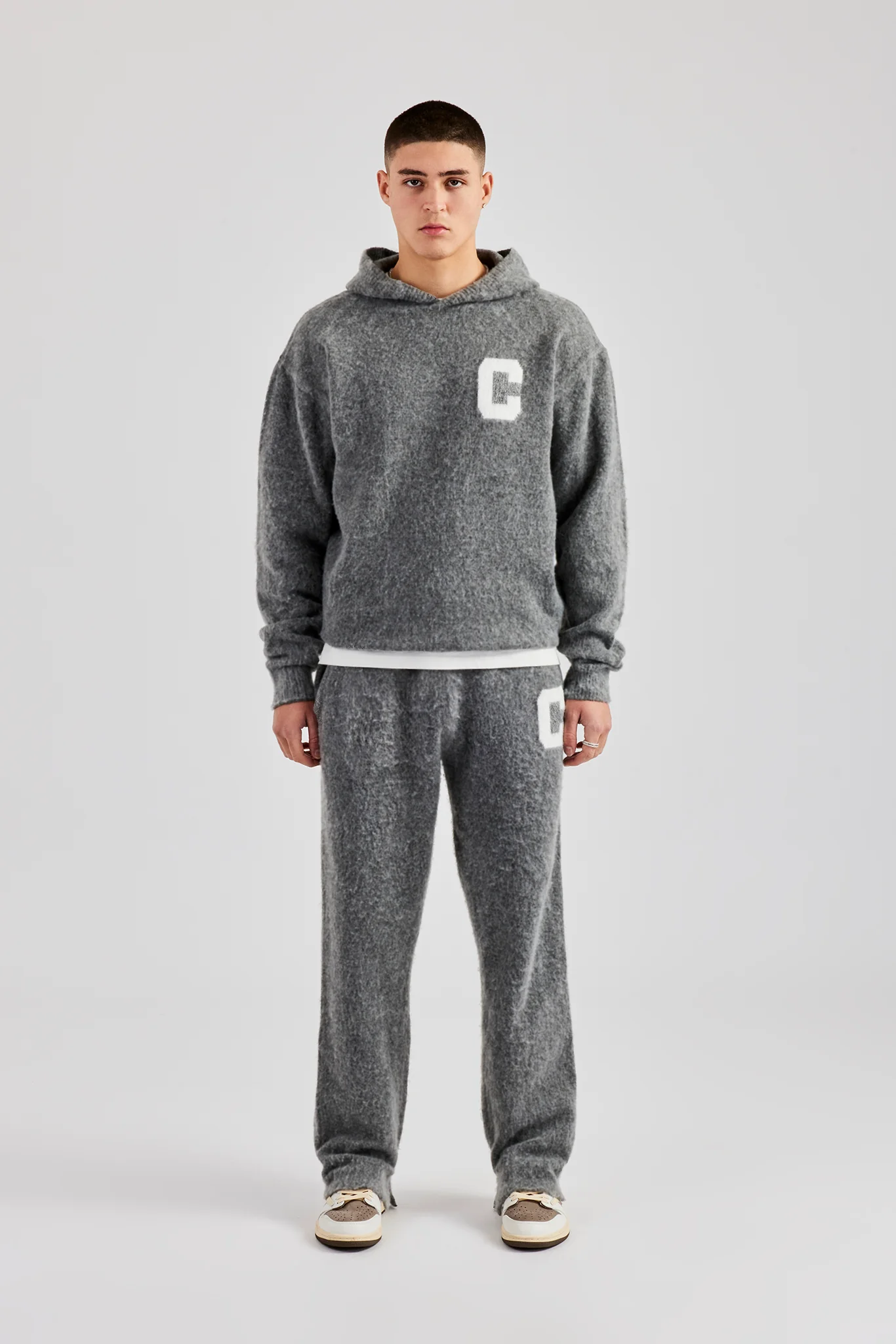 Brushed Knit Oversized Knitted Tracksuit - Charcoal - Image 2