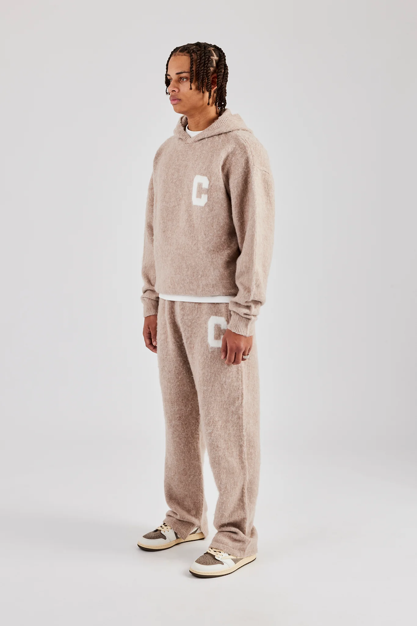 Brushed Knit Oversized Knitted Tracksuit - Stone - Image 5