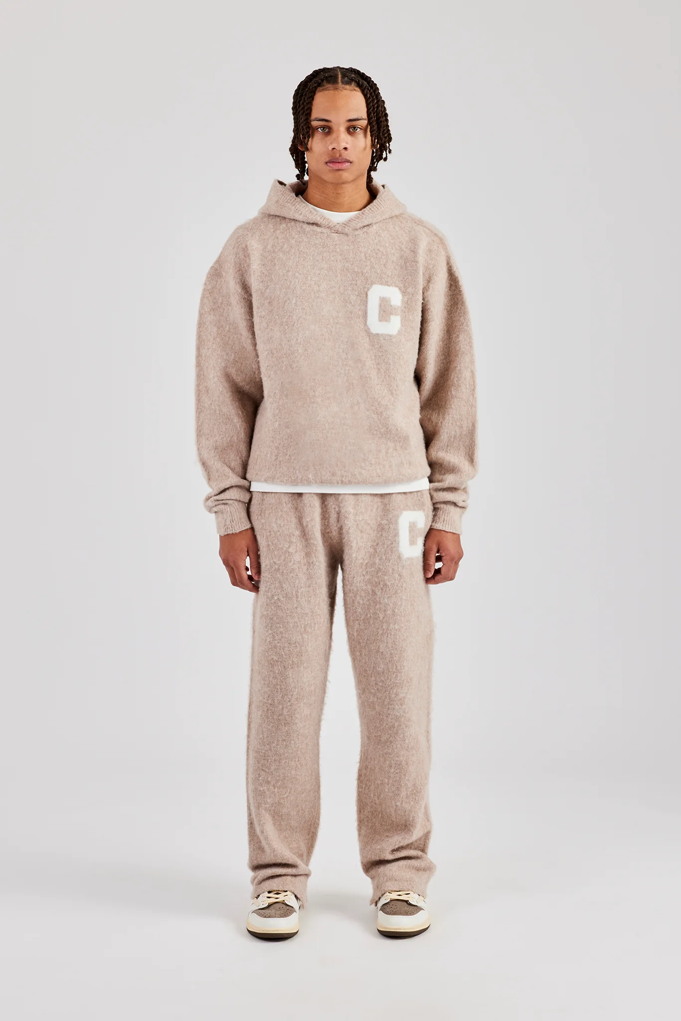 Brushed Knit Oversized Knitted Tracksuit - Stone - Image 6