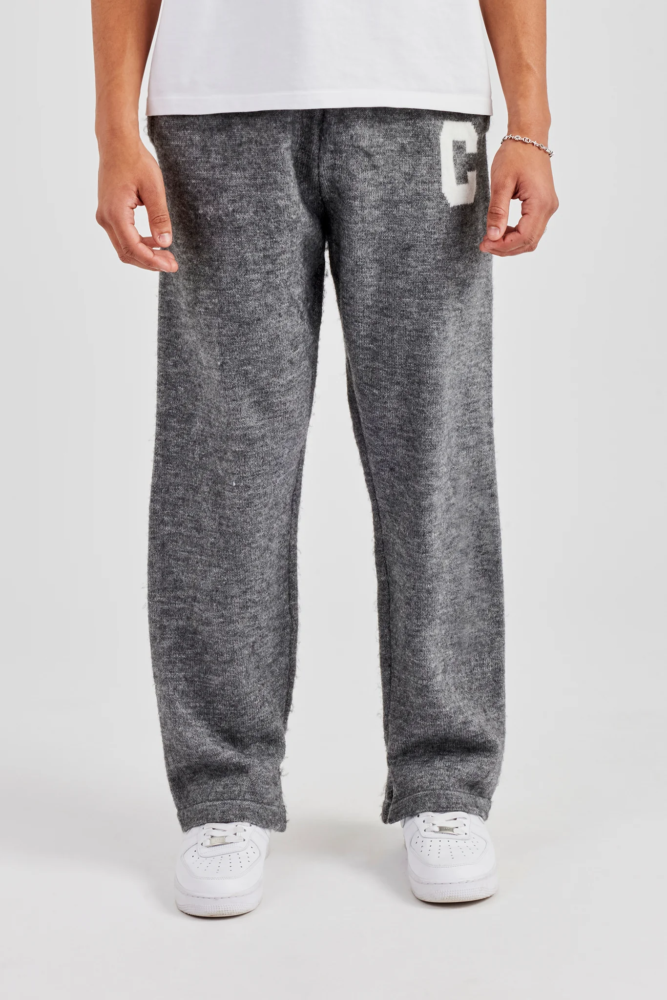 Brushed Knit Split Hem Knitted Jogger- Charcoal - Image 2