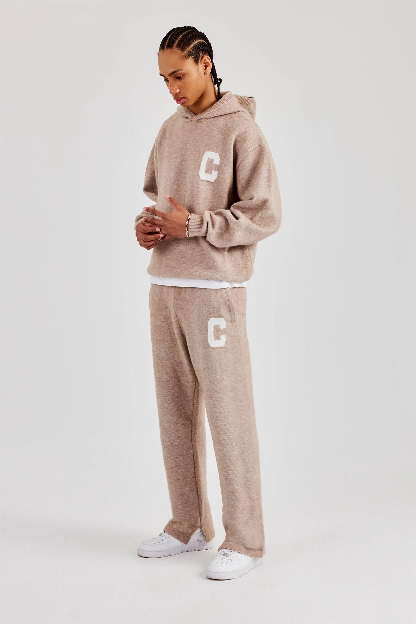Brushed Knit Split Hem Knitted Jogger - Stone - Image 10