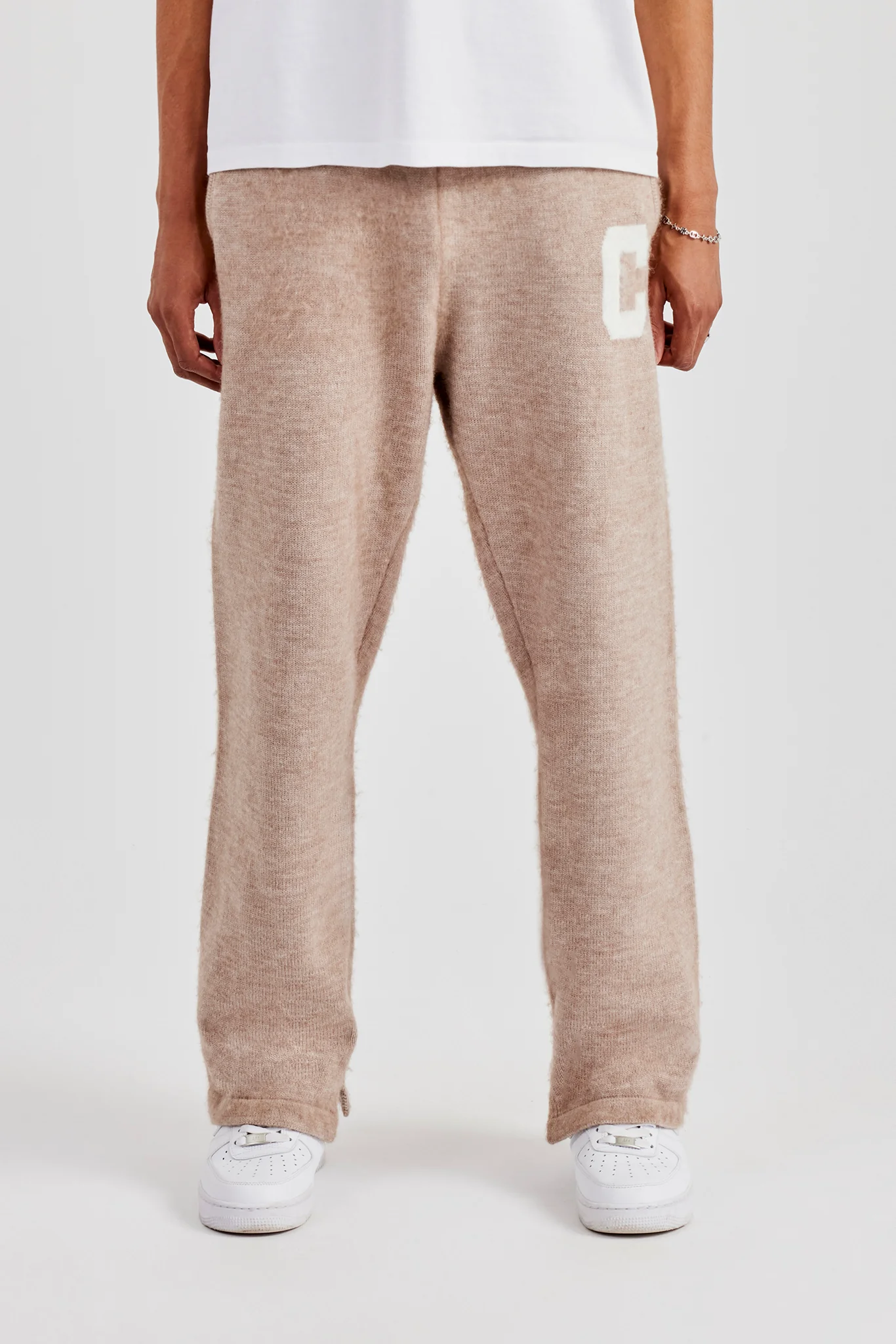 Brushed Knit Split Hem Knitted Jogger - Stone - Image 12