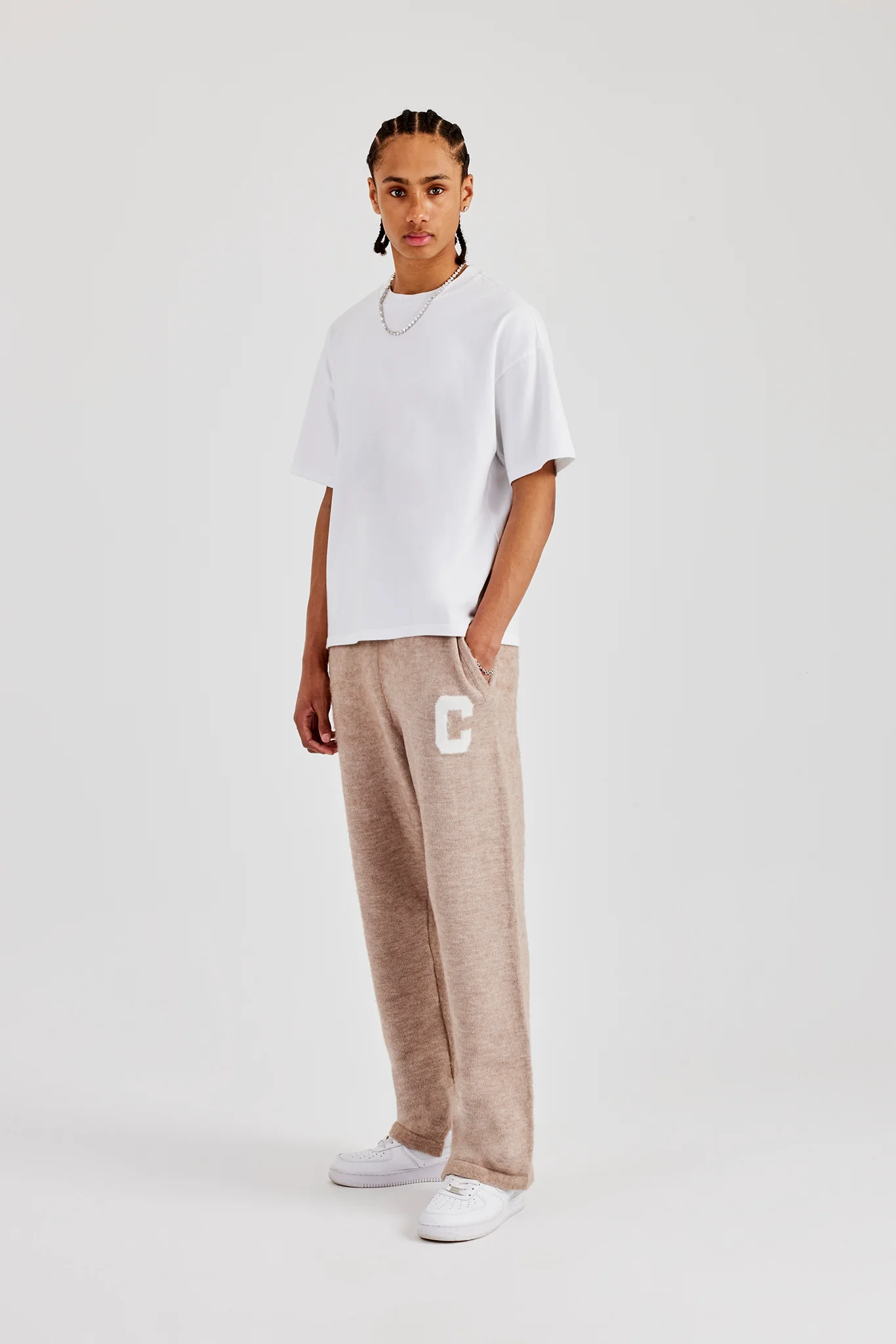 Brushed Knit Split Hem Knitted Jogger - Stone - Image 14