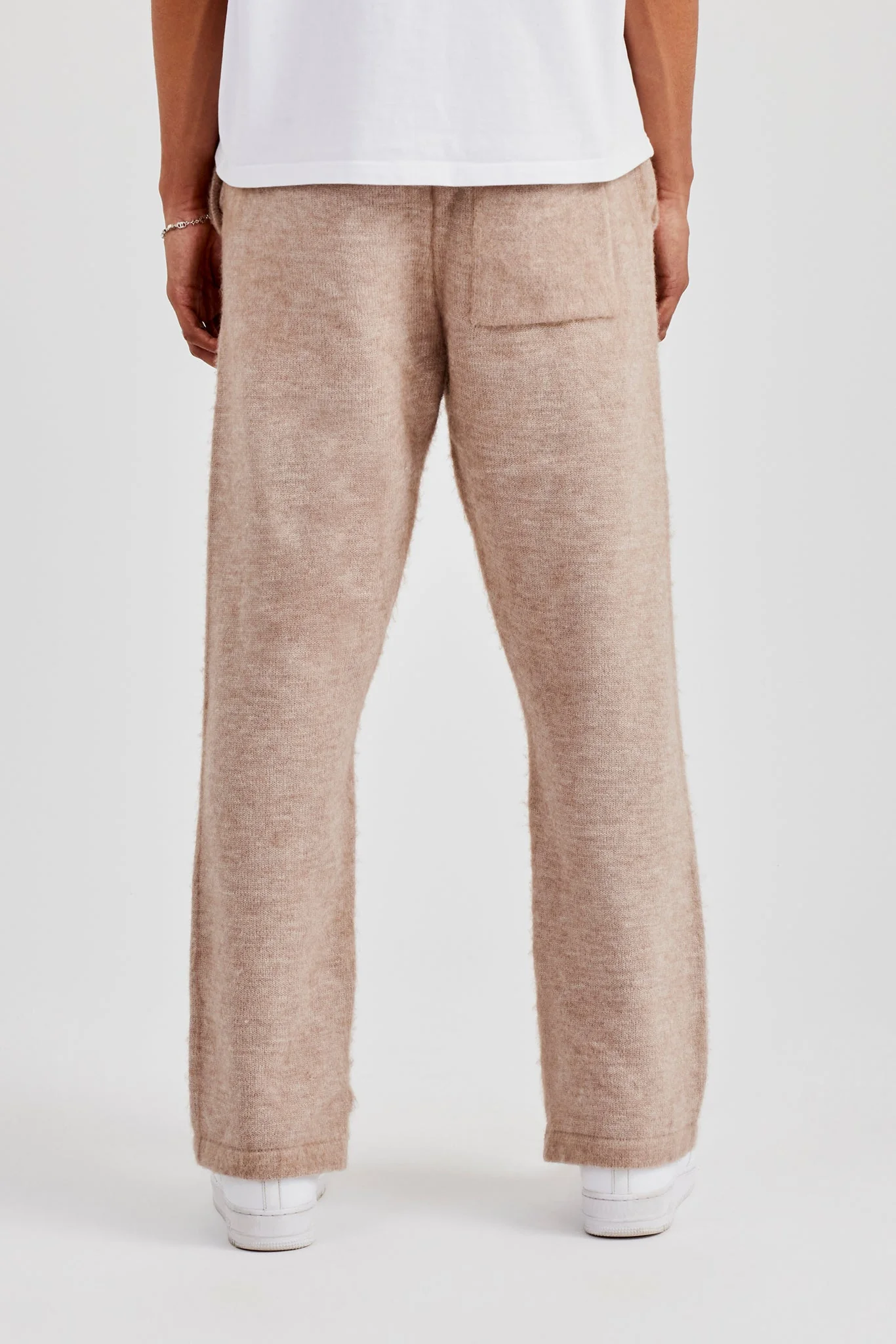 Brushed Knit Split Hem Knitted Jogger - Stone - Image 3