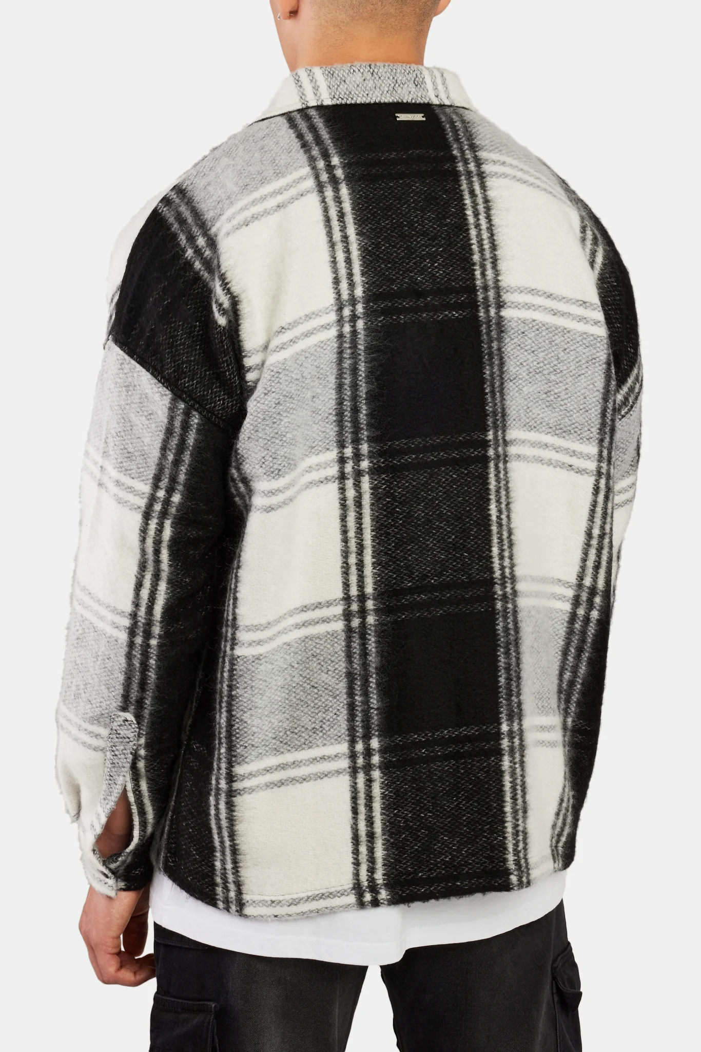Brushed Lines Check Zip Overshirt - Black - Image 2
