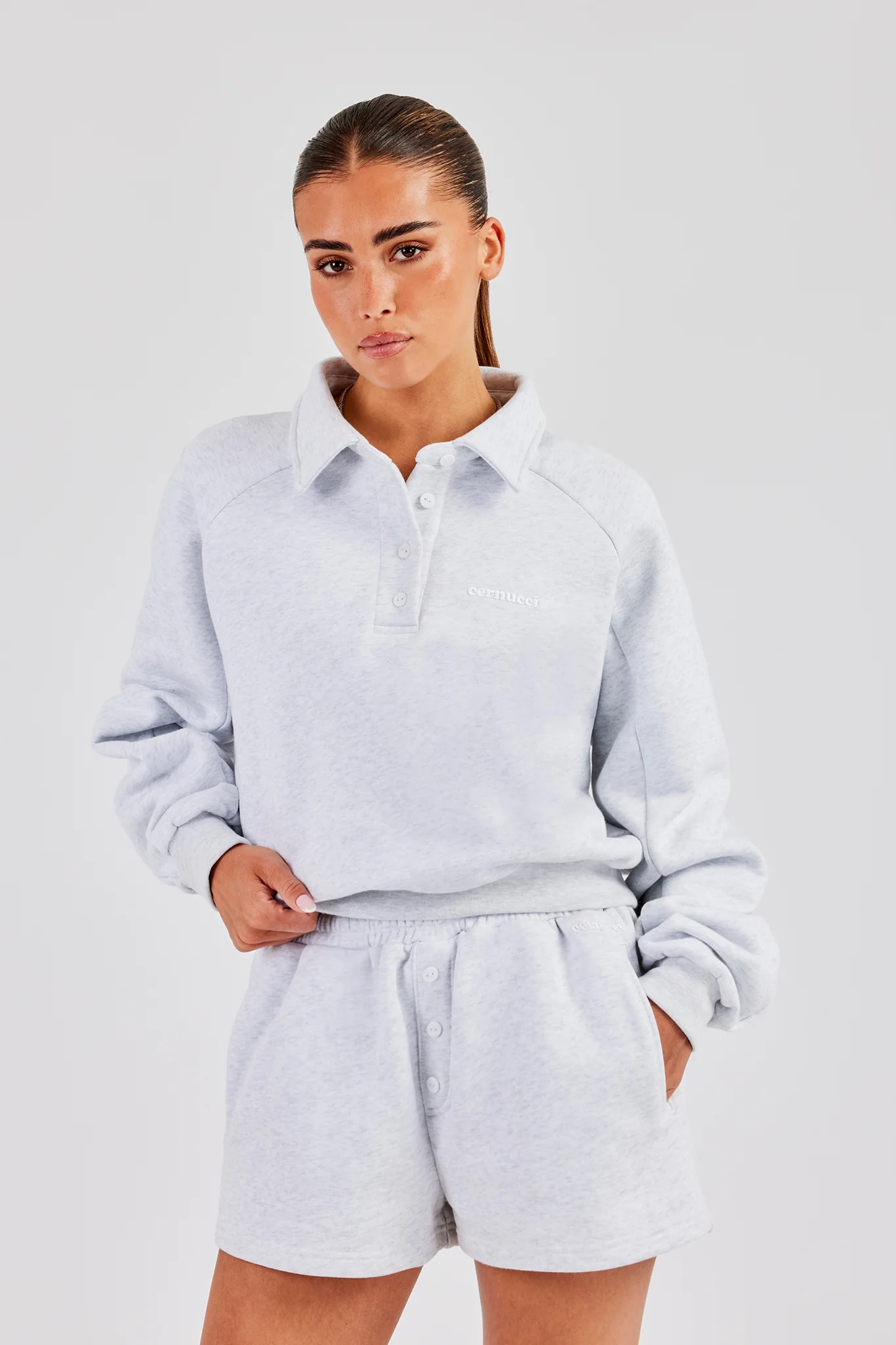 Button Detail Jersey Short - Heather Grey - Image 3