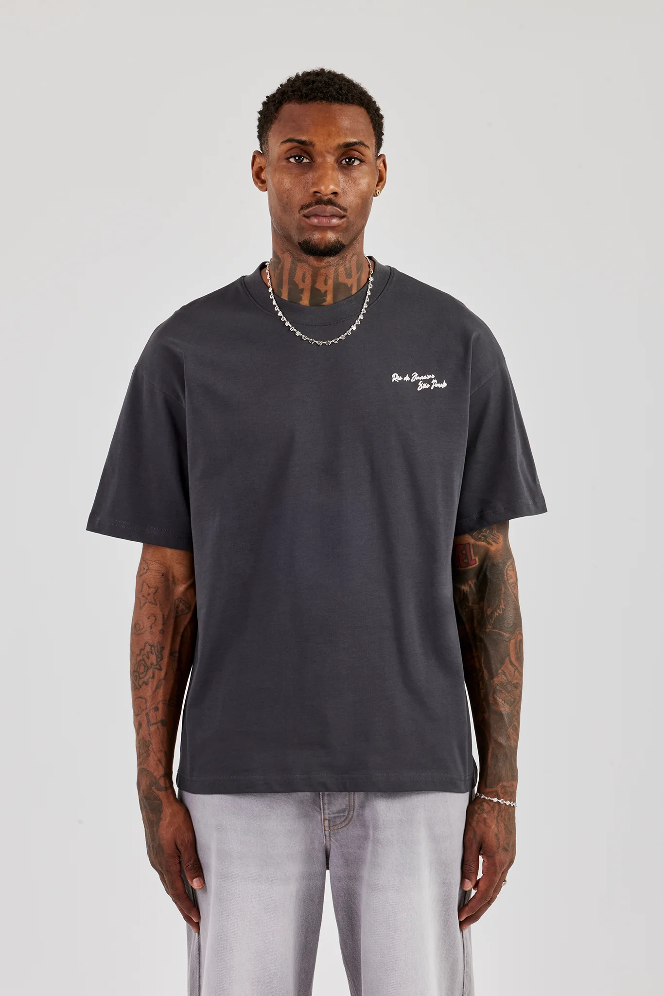 C Back Print Oversized T-Shirt - Charcoal - Image 2