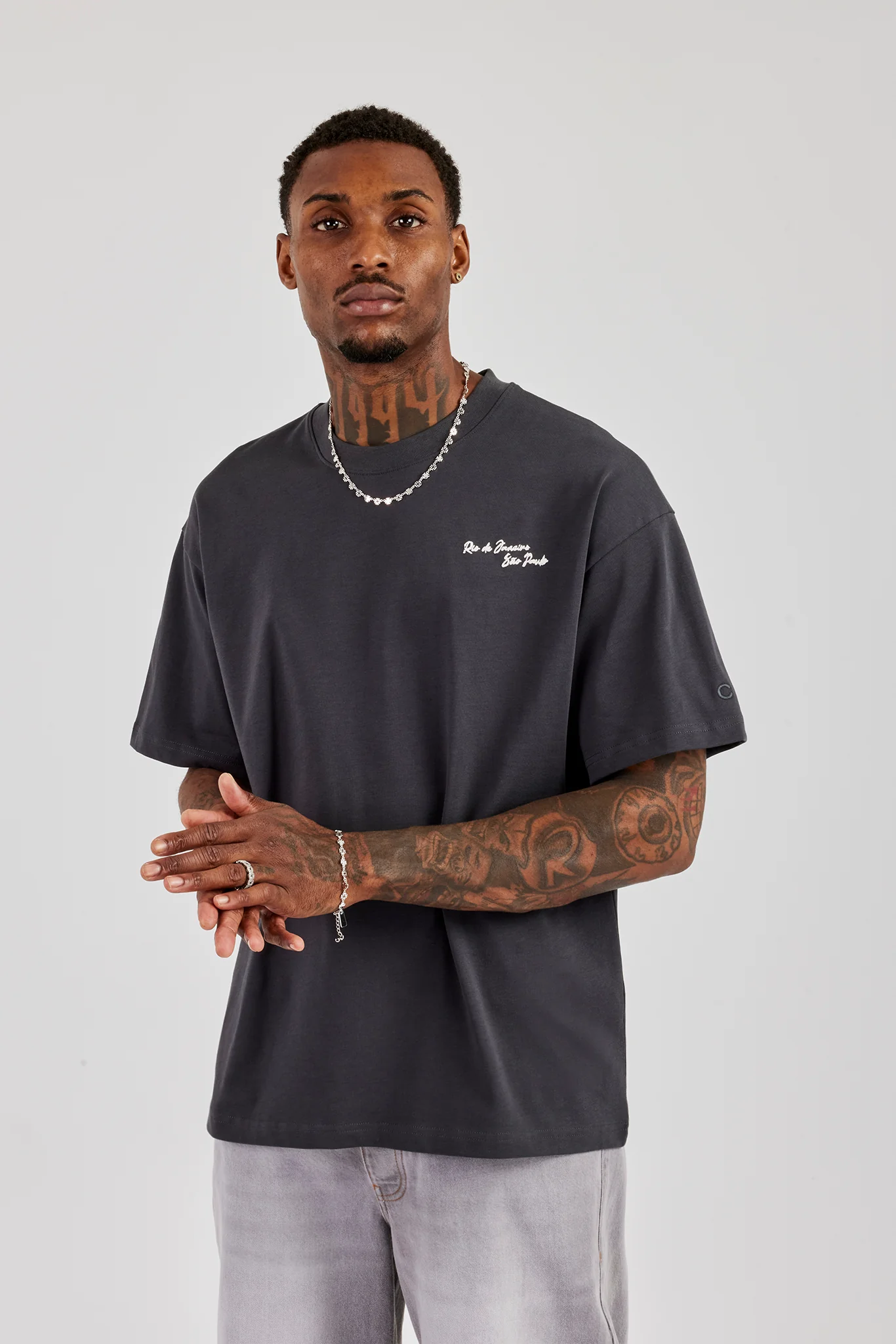 C Back Print Oversized T-Shirt - Charcoal - Image 4