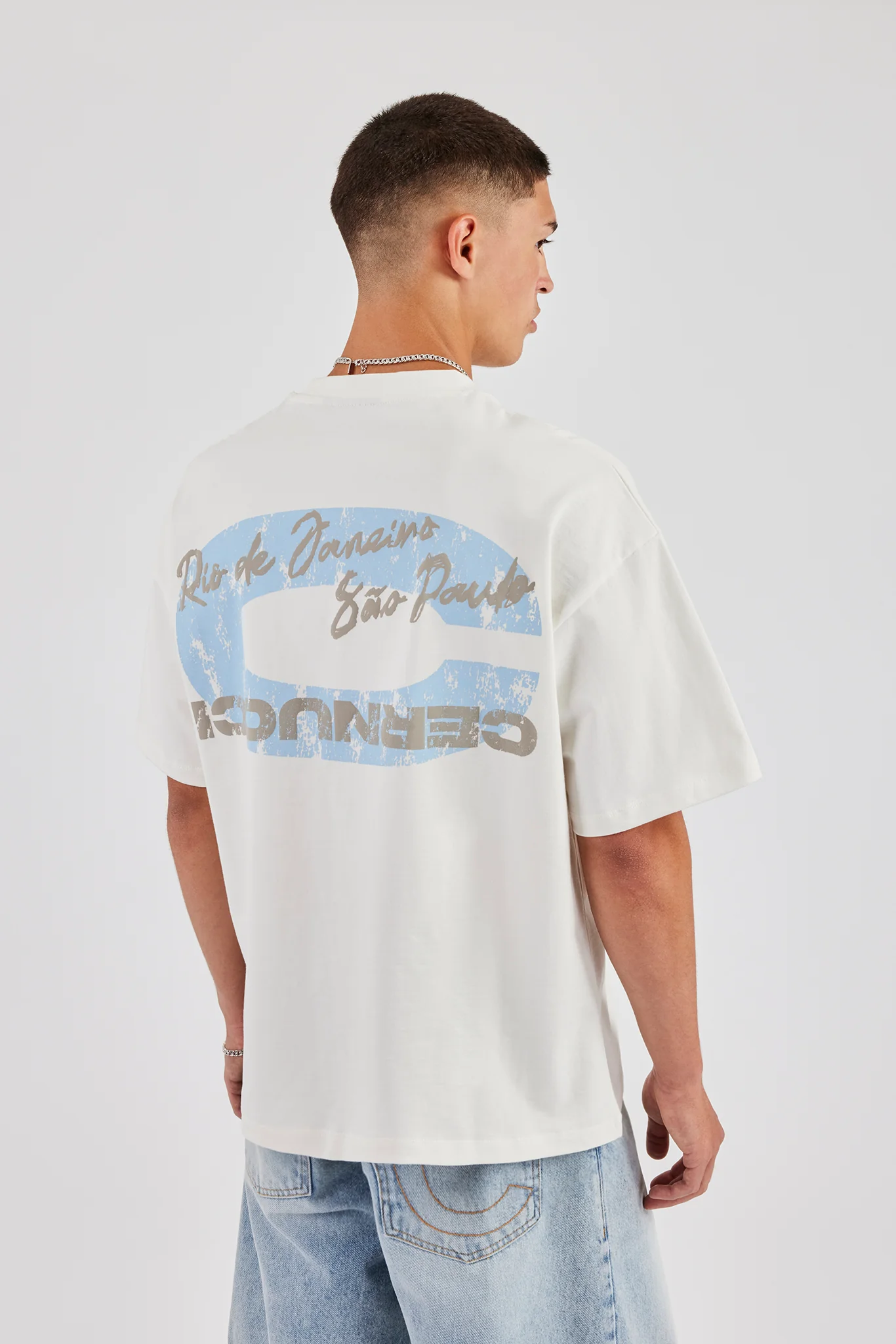 C Back Print Oversized T-Shirt - Off White - Image 4