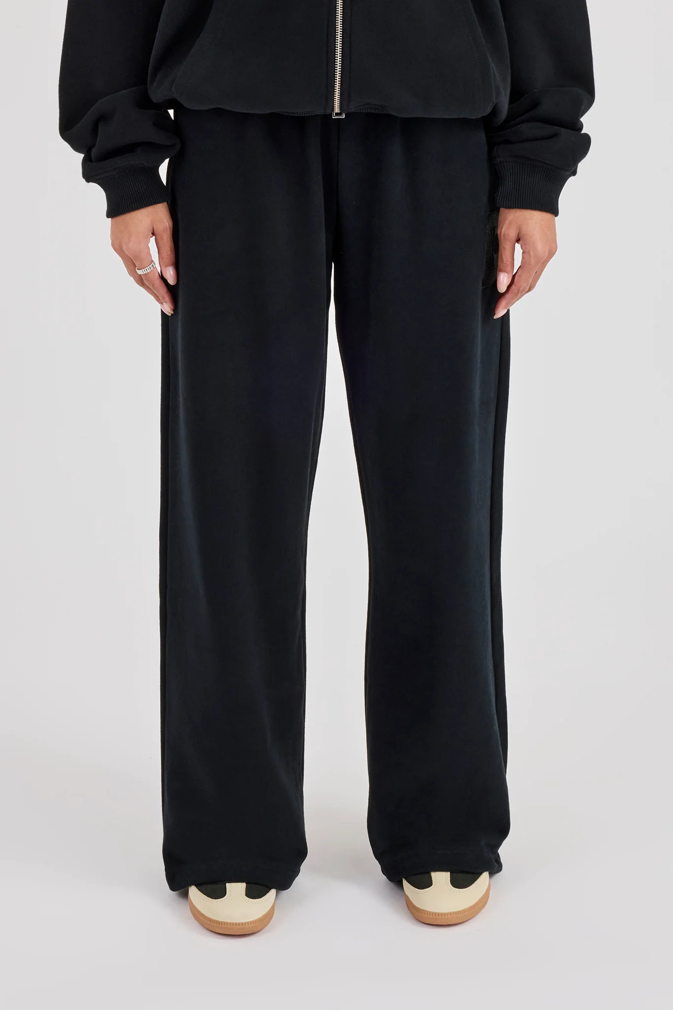 C Embroidered Wide Leg Jogger - Black - Image 2